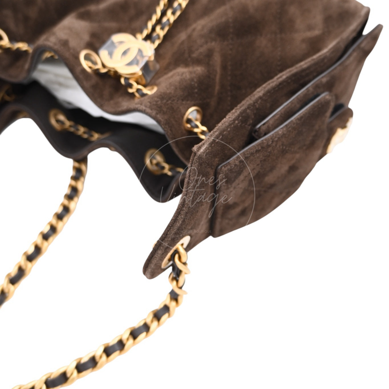 [Unused] Chanel Mini Suede Calfskin 25 Gold Metal  Dark Brown Handbag