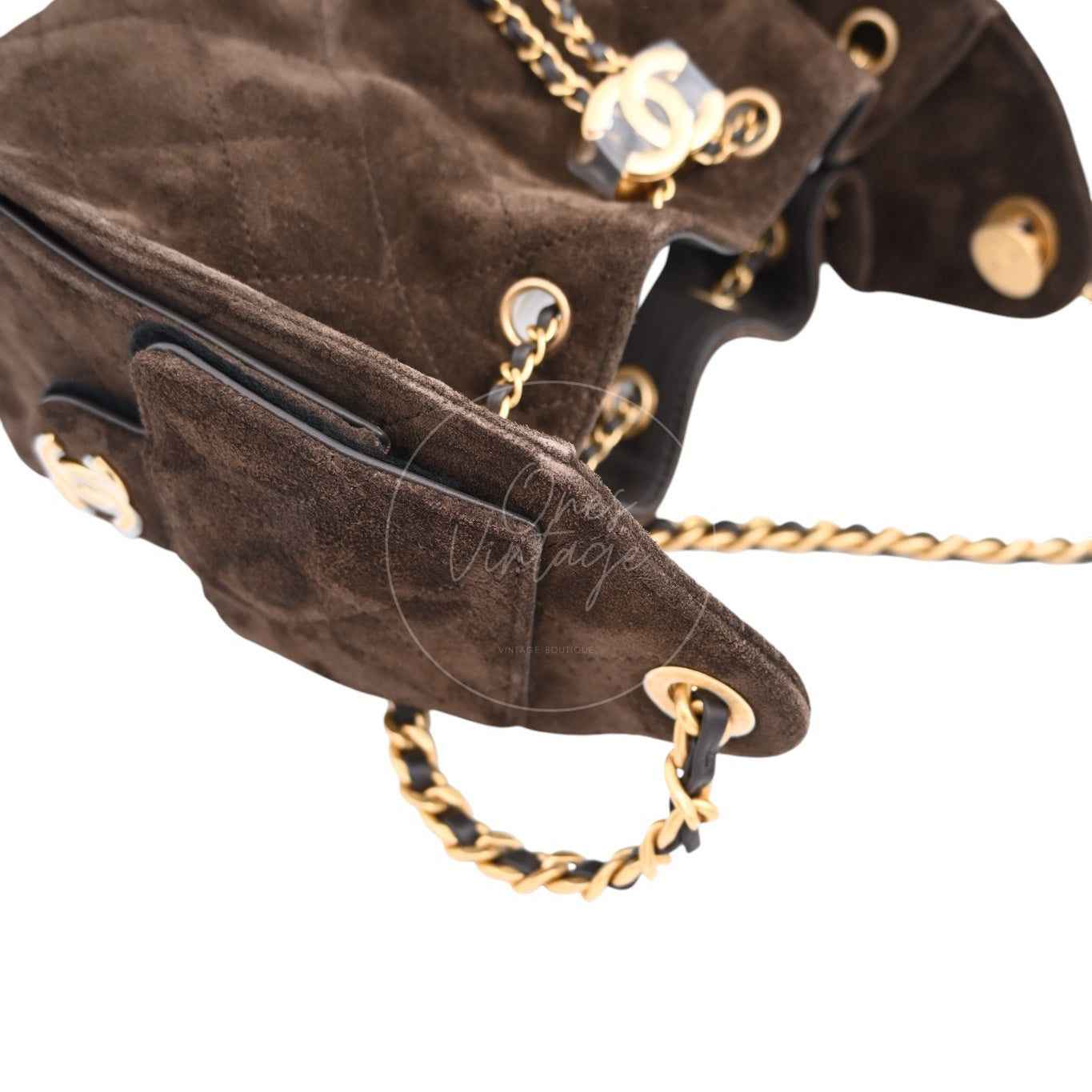 [Unused] Chanel Mini Suede Calfskin 25 Gold Metal  Dark Brown Handbag