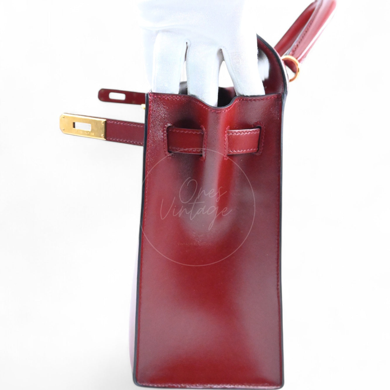 [Pre-Owned] Hermes Kelly 32 Rouge H Box GHW Stamp Square G