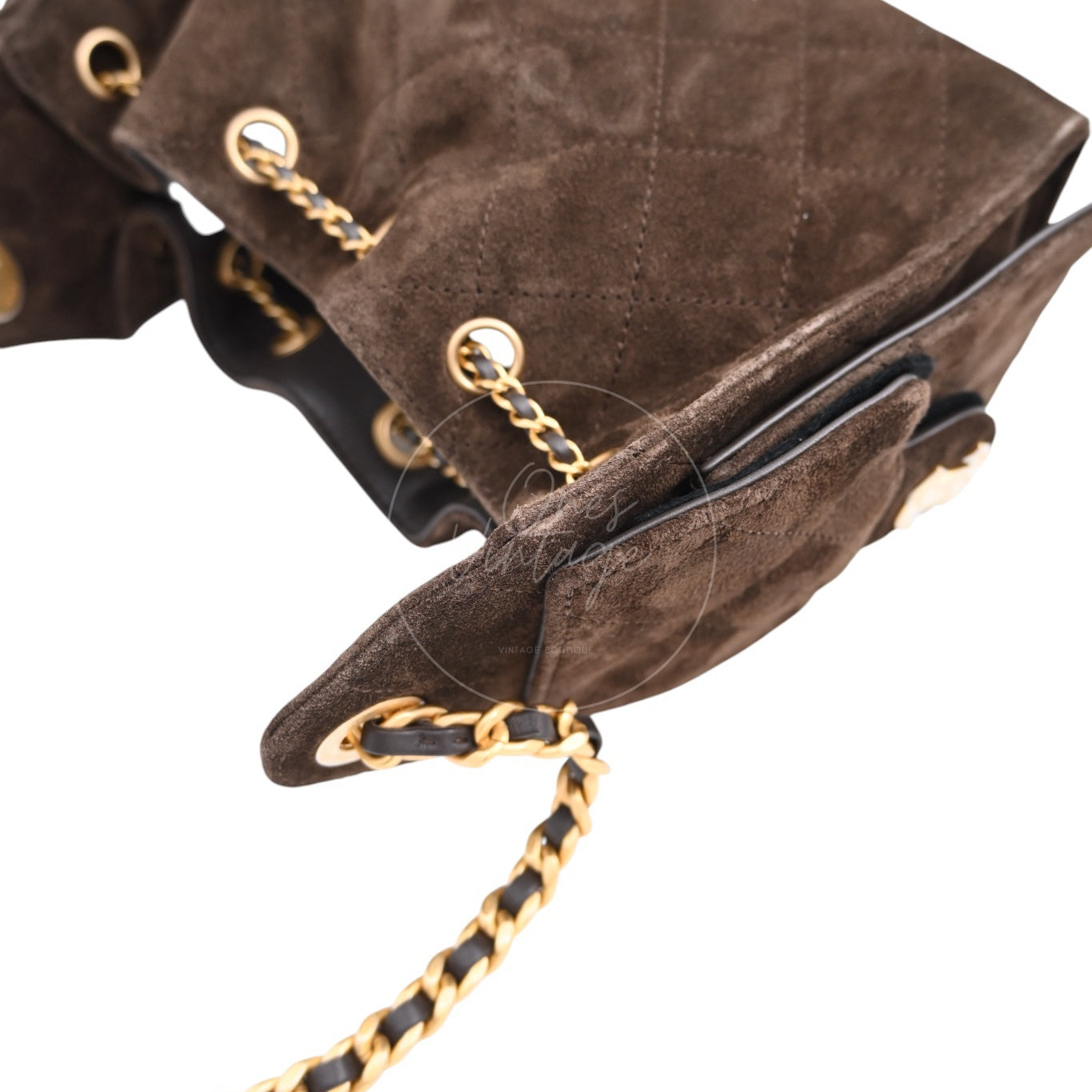 [Unused] Chanel Mini Suede Calfskin 25 Gold Metal  Dark Brown Handbag