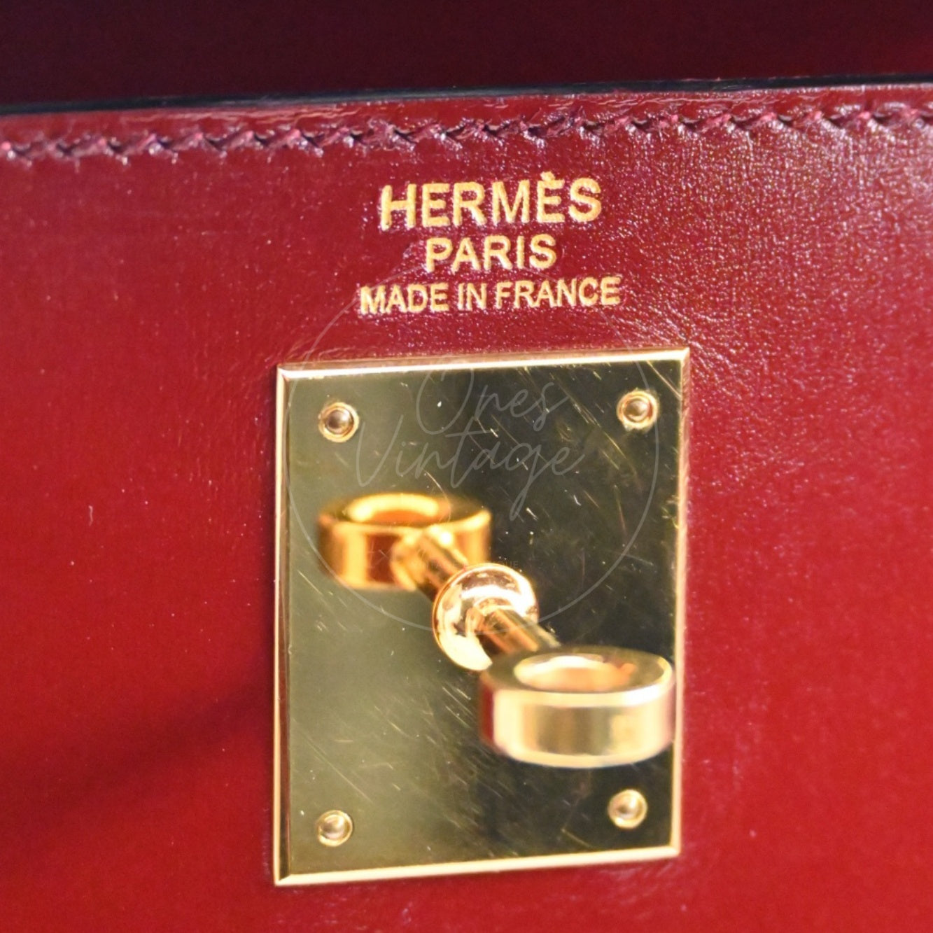 [Pre-Owned] Hermes Kelly 32 Rouge H Box GHW Stamp Square G