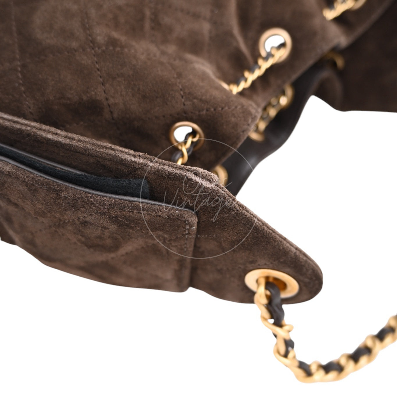 [Unused] Chanel Mini Suede Calfskin 25 Gold Metal  Dark Brown Handbag