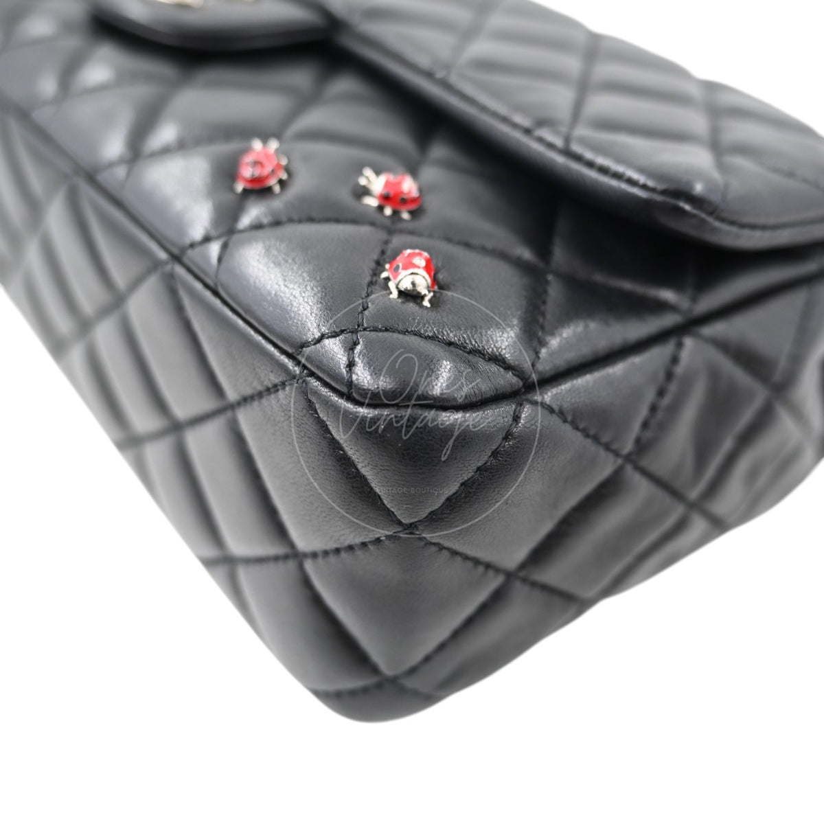 Chanel Quilted Medium Ladybug Flap Bag Lambskin Black SHW Series 14