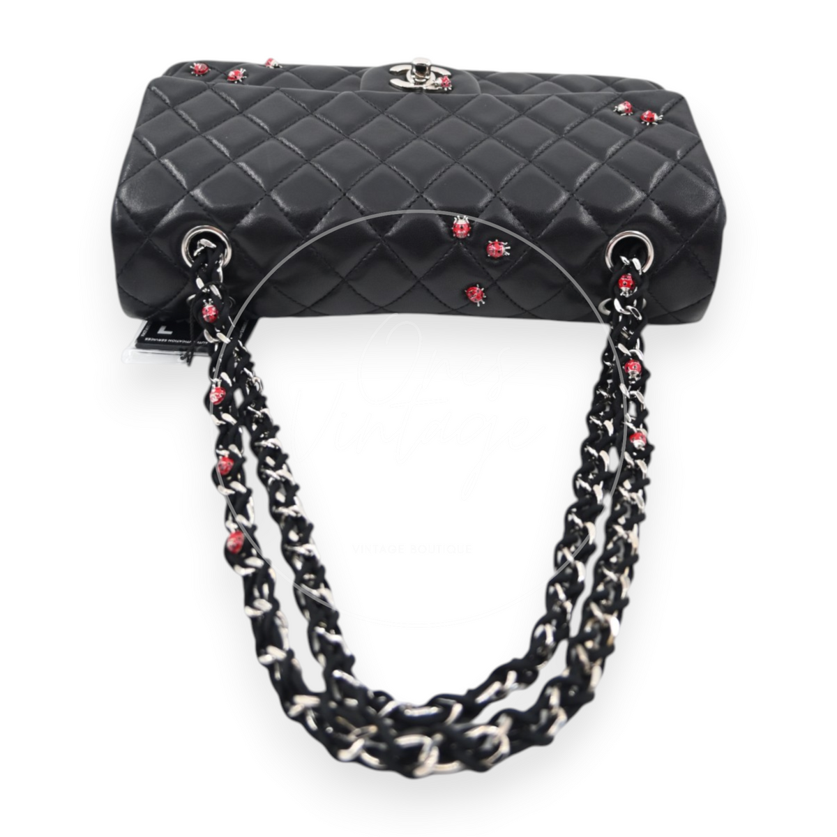Chanel Quilted Medium Ladybug Flap Bag Lambskin Black SHW Series 14