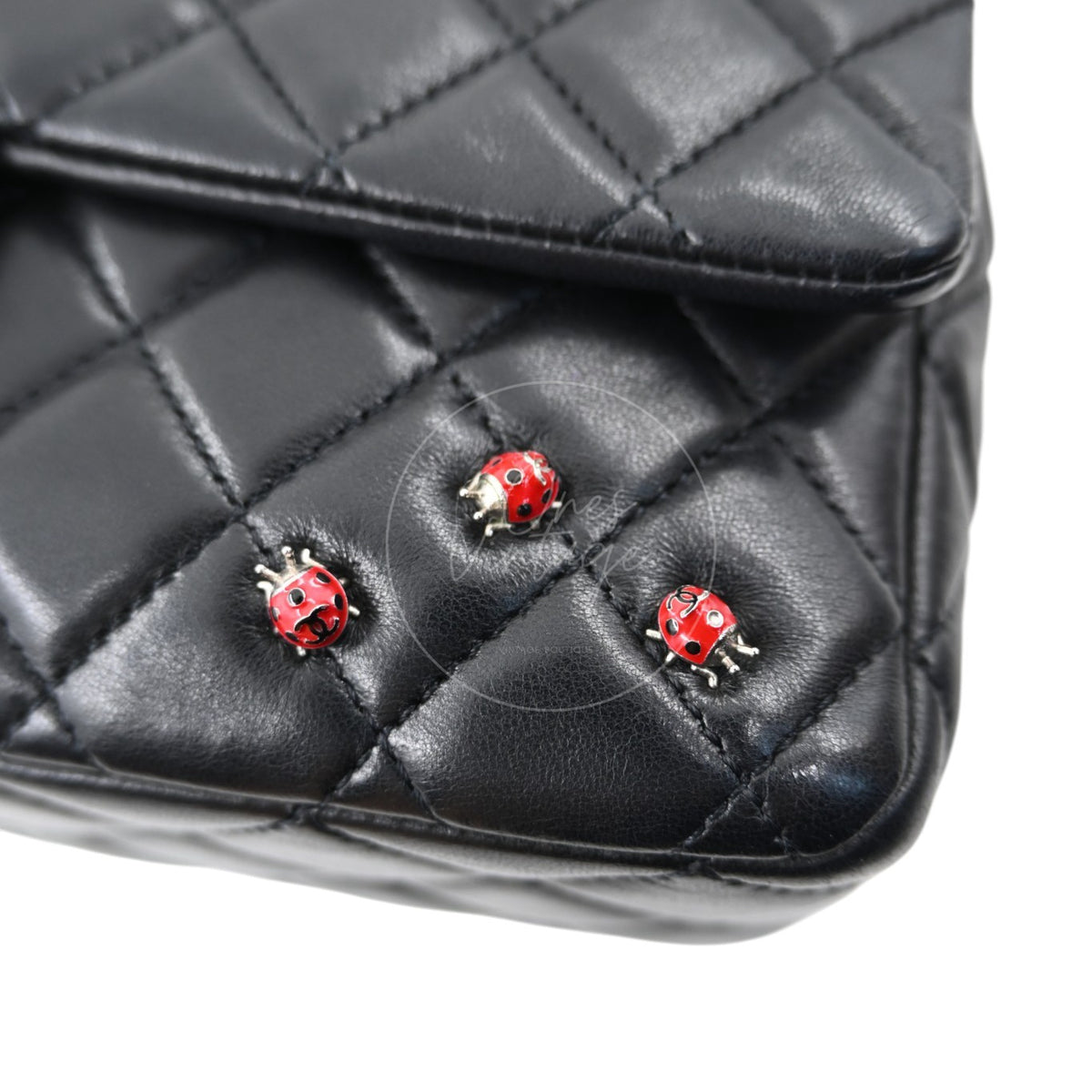 Chanel Quilted Medium Ladybug Flap Bag Lambskin Black SHW Series 14