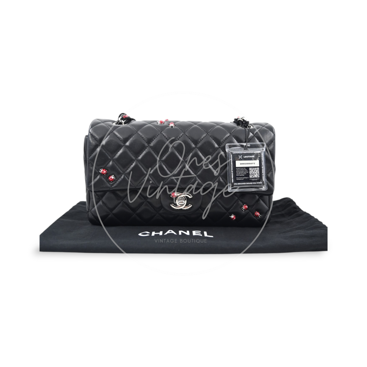 Chanel Quilted Medium Ladybug Flap Bag Lambskin Black SHW Series 14