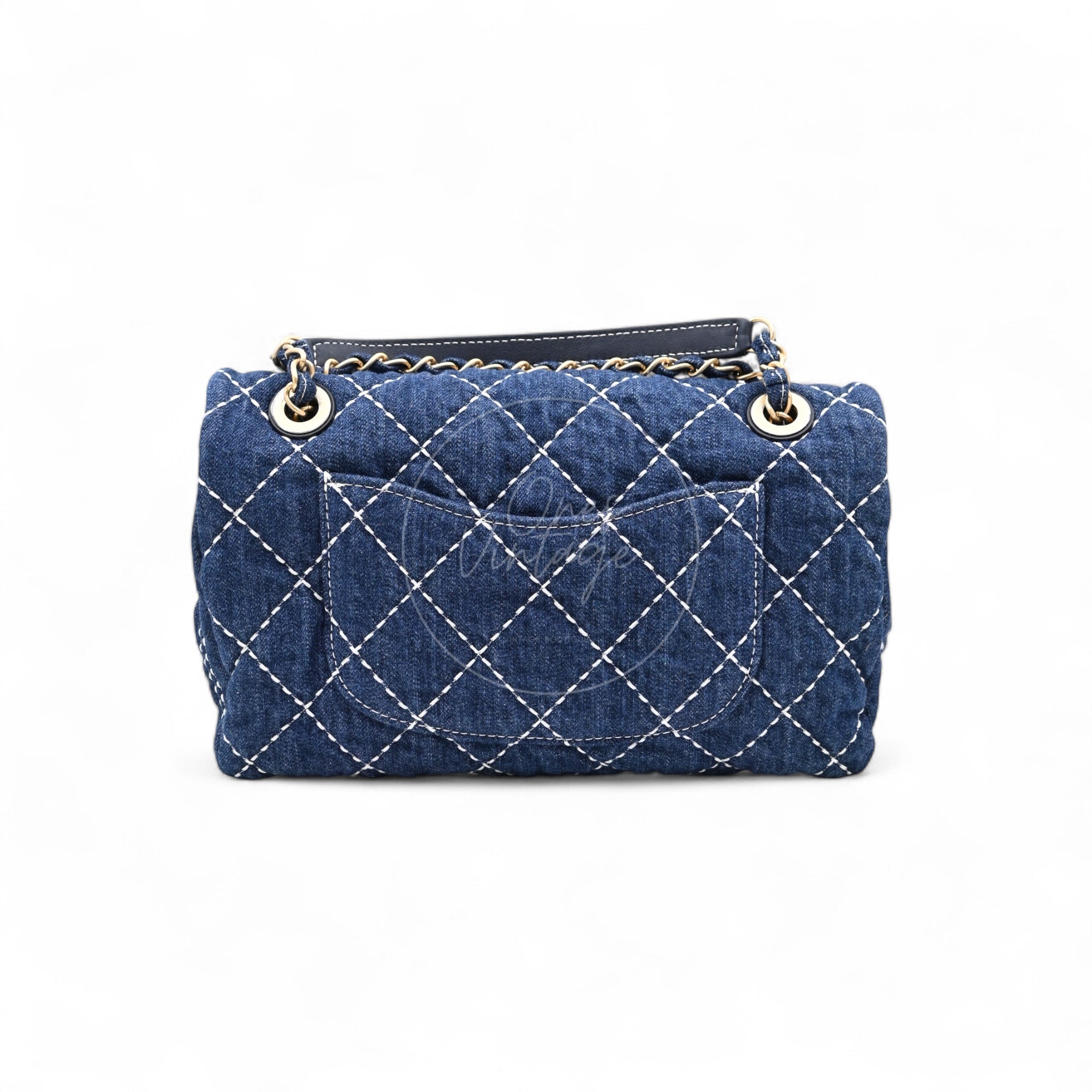 [Pre-owned] Chanel Blue Denim GHW Medium Classic Flap Bag