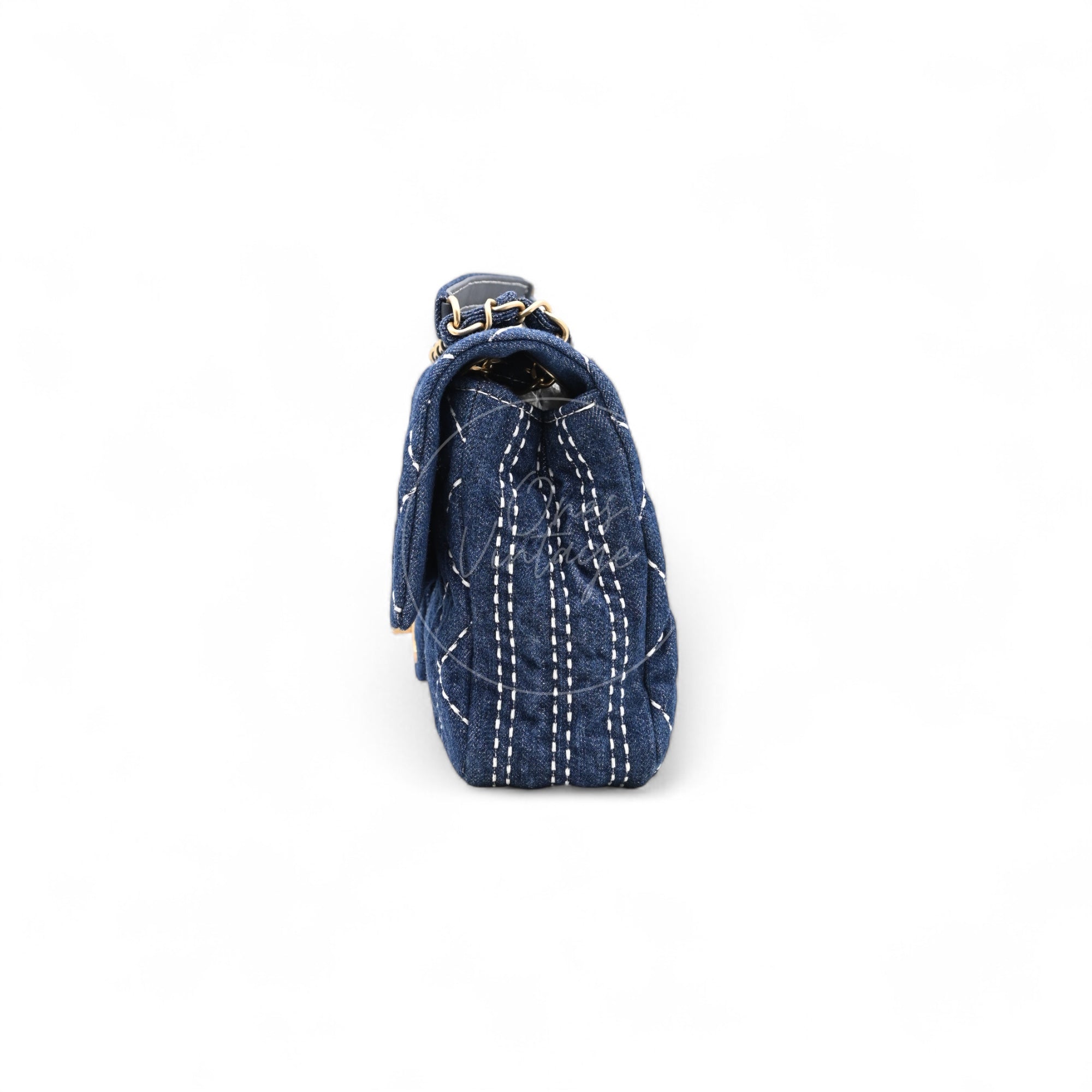 [Pre-owned] Chanel Medium Classic Flap Bag Blue Denim Trip Flap GHW