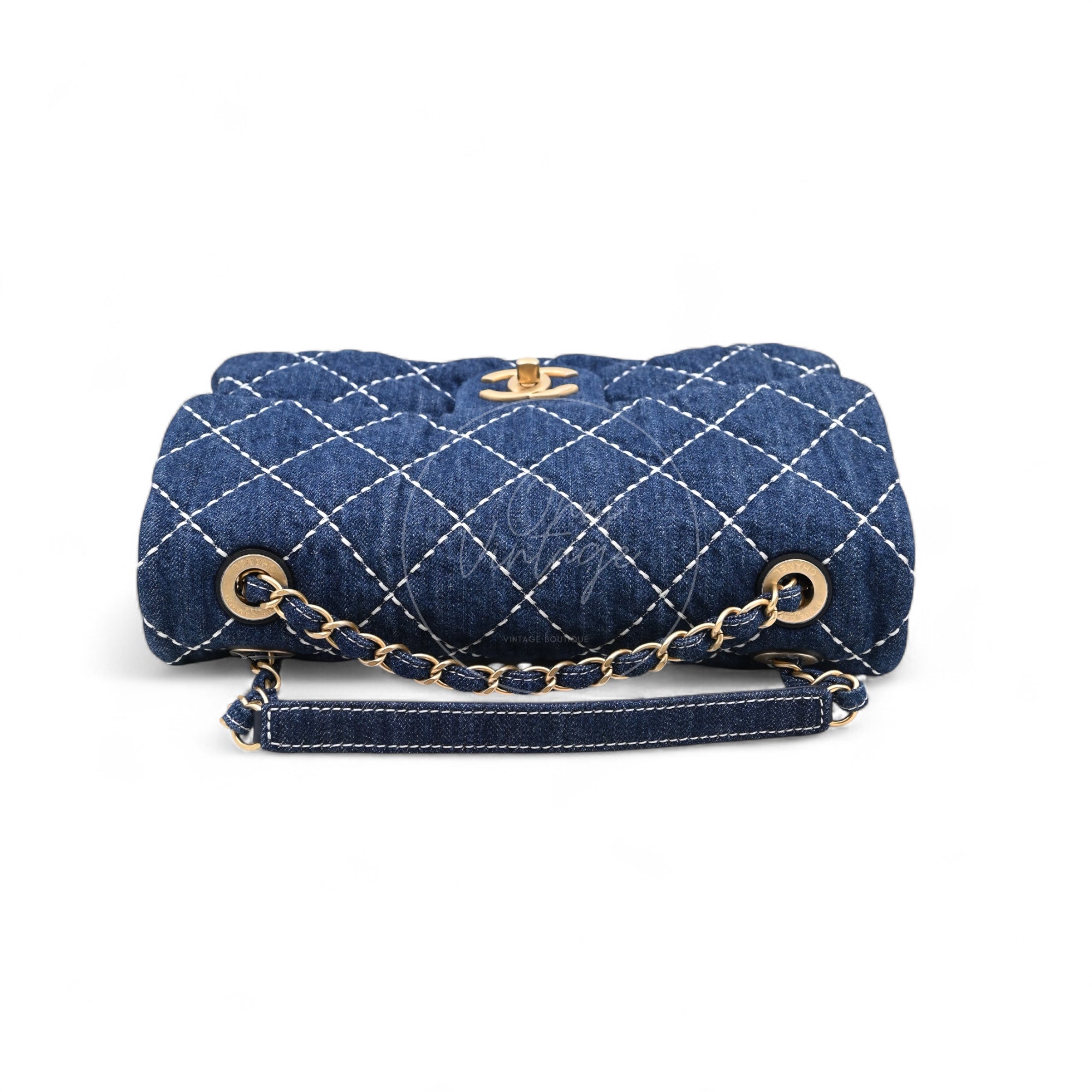 [Pre-owned] Chanel Medium Classic Flap Bag Blue Denim Trip Flap GHW