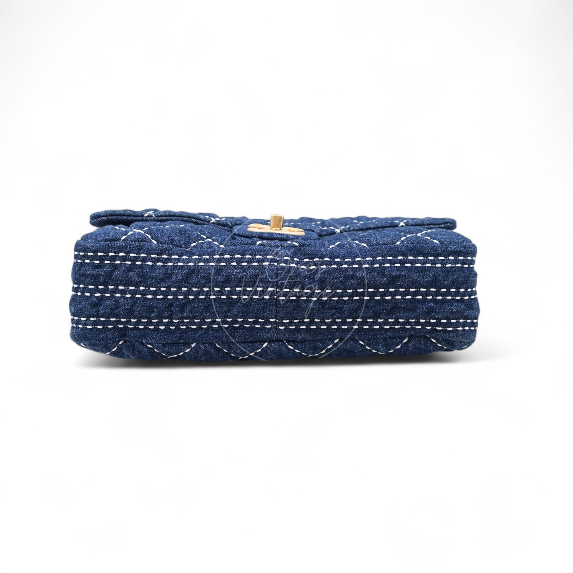[Pre-owned] Chanel Medium Classic Flap Bag Blue Denim Trip Flap GHW