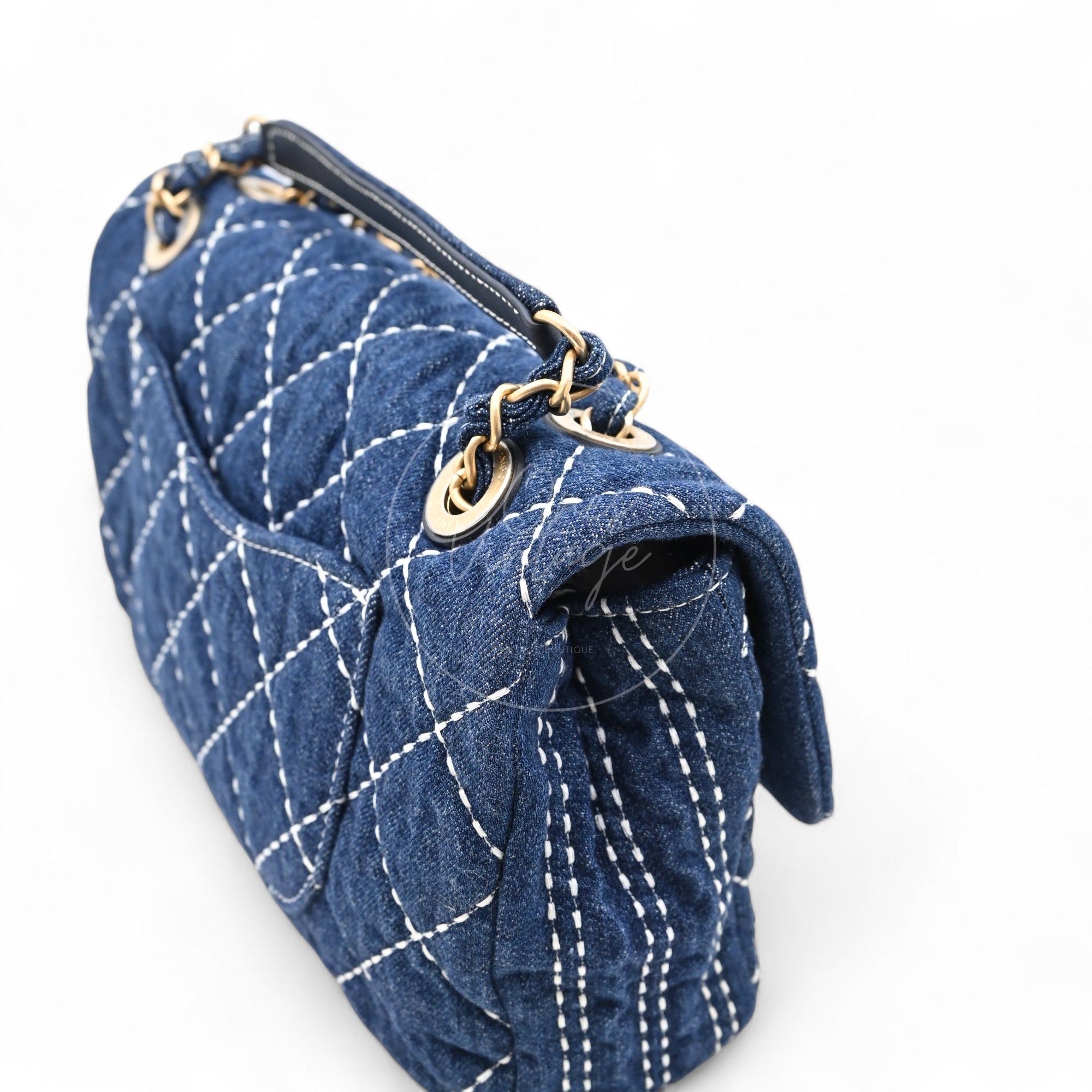 [Pre-owned] Chanel Medium Classic Flap Bag Blue Denim Trip Flap GHW