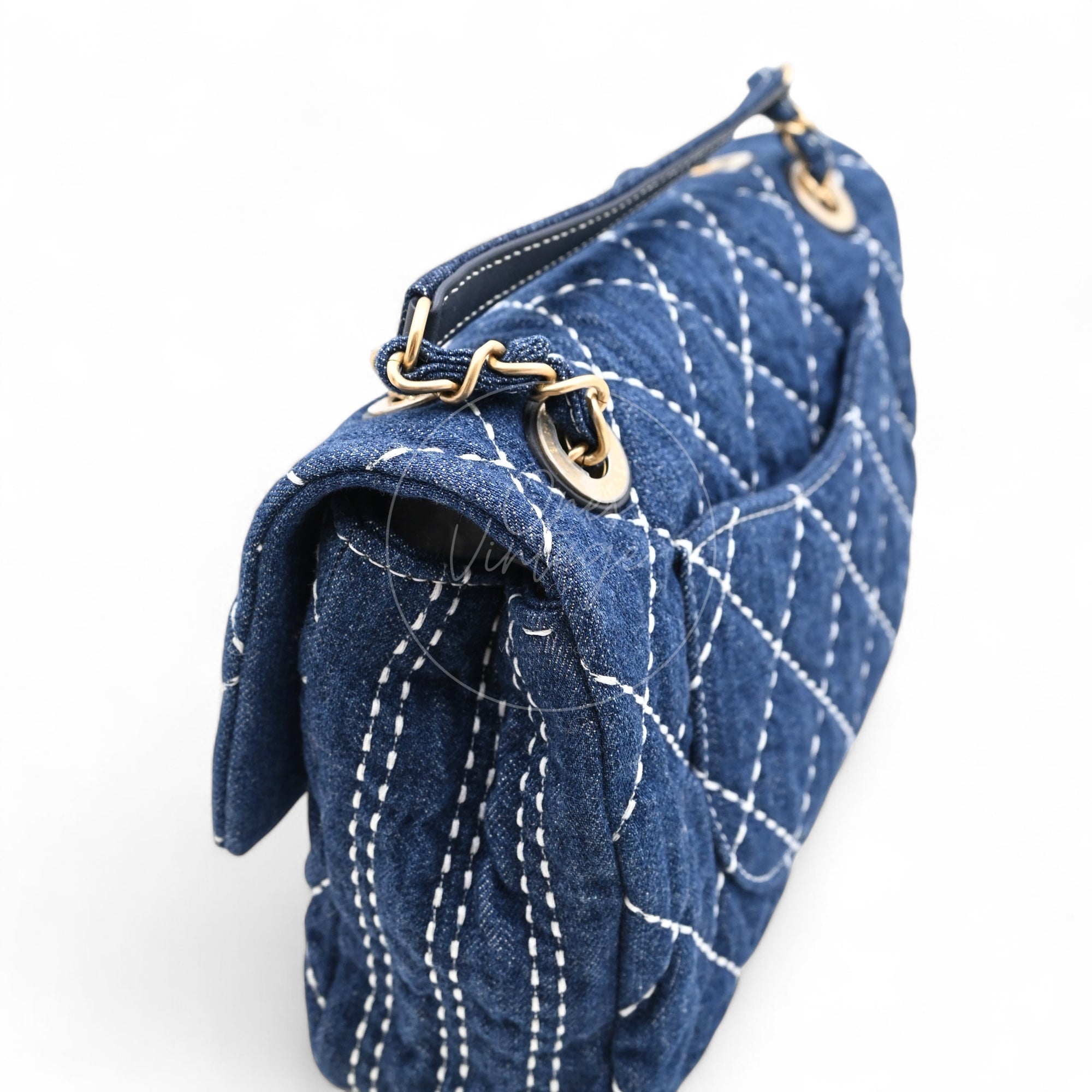 [Pre-owned] Chanel Medium Classic Flap Bag Blue Denim Trip Flap GHW
