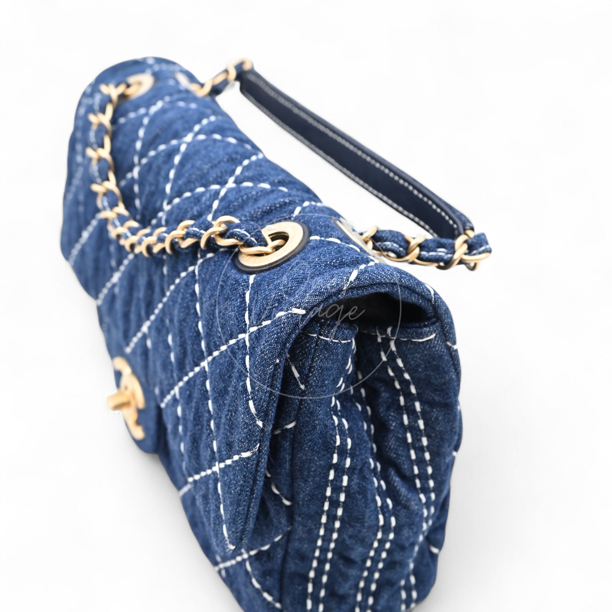 [Pre-owned] Chanel Medium Classic Flap Bag Blue Denim Trip Flap GHW