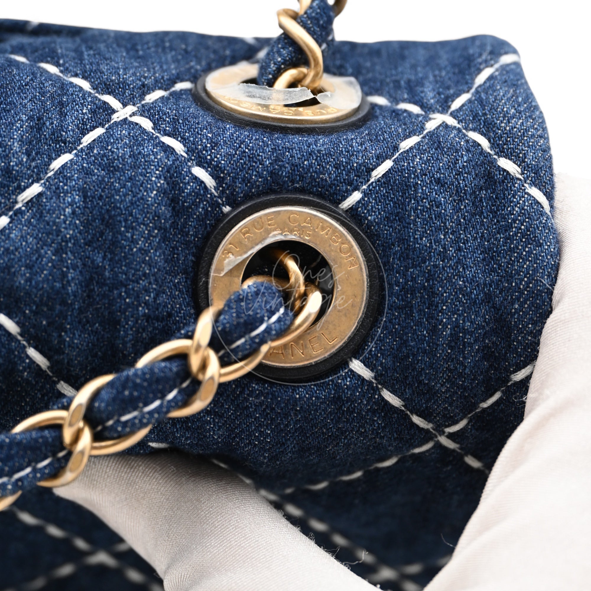 [Pre-owned] Chanel Medium Classic Flap Bag Blue Denim Trip Flap GHW