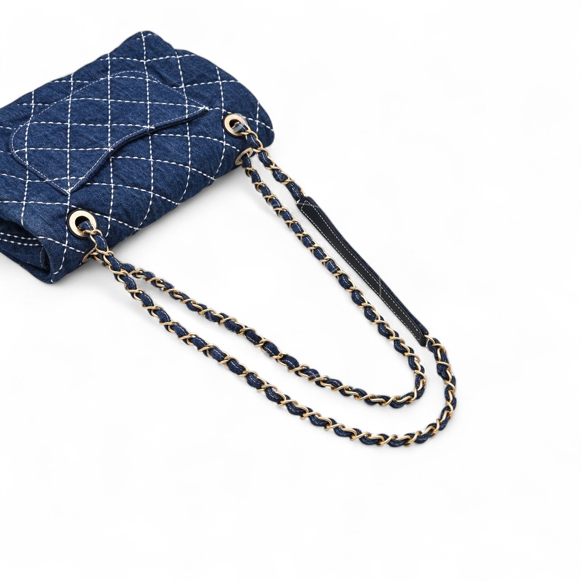 [Pre-owned] Chanel Medium Classic Flap Bag Blue Denim Trip Flap GHW