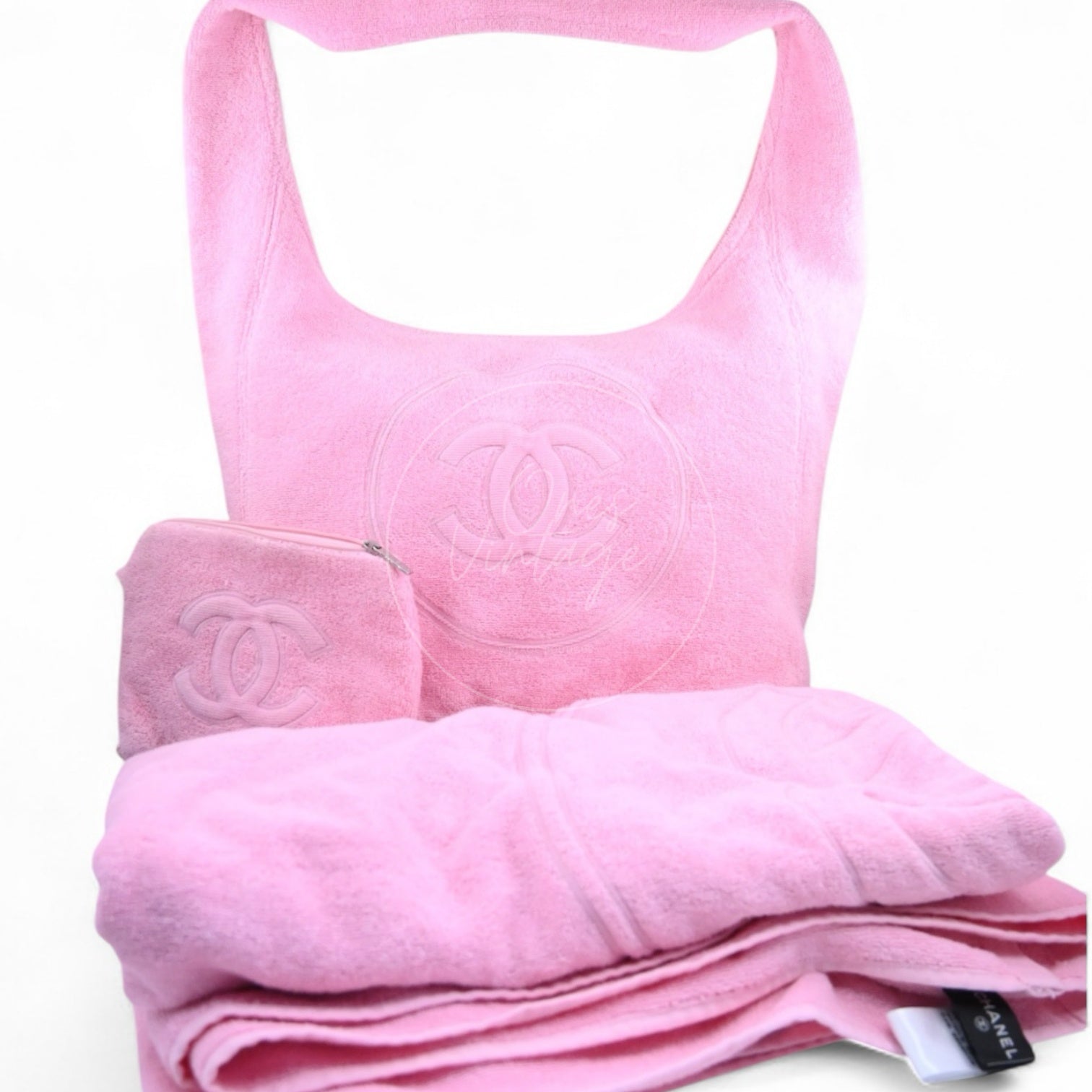 [Pre-owned] Chanel Beach Collection Towel Cotton Pink Shoulder Bag