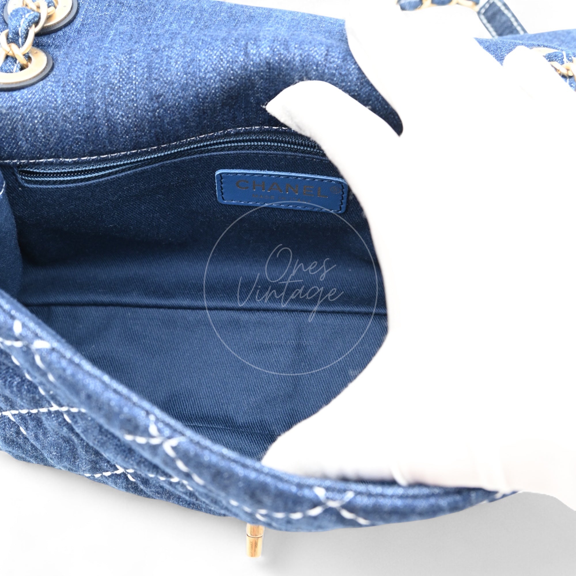 [Pre-owned] Chanel Medium Classic Flap Bag Blue Denim Trip Flap GHW
