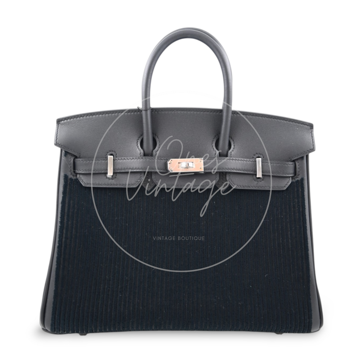 Hermès Birkin 25 Black Cote  A Cote Swift and Tuffetage Stamp B