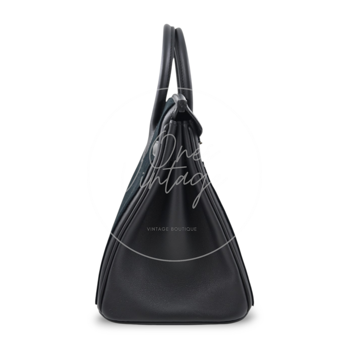 Hermès Birkin 25 Black Cote  A Cote Swift and Tuffetage Stamp B