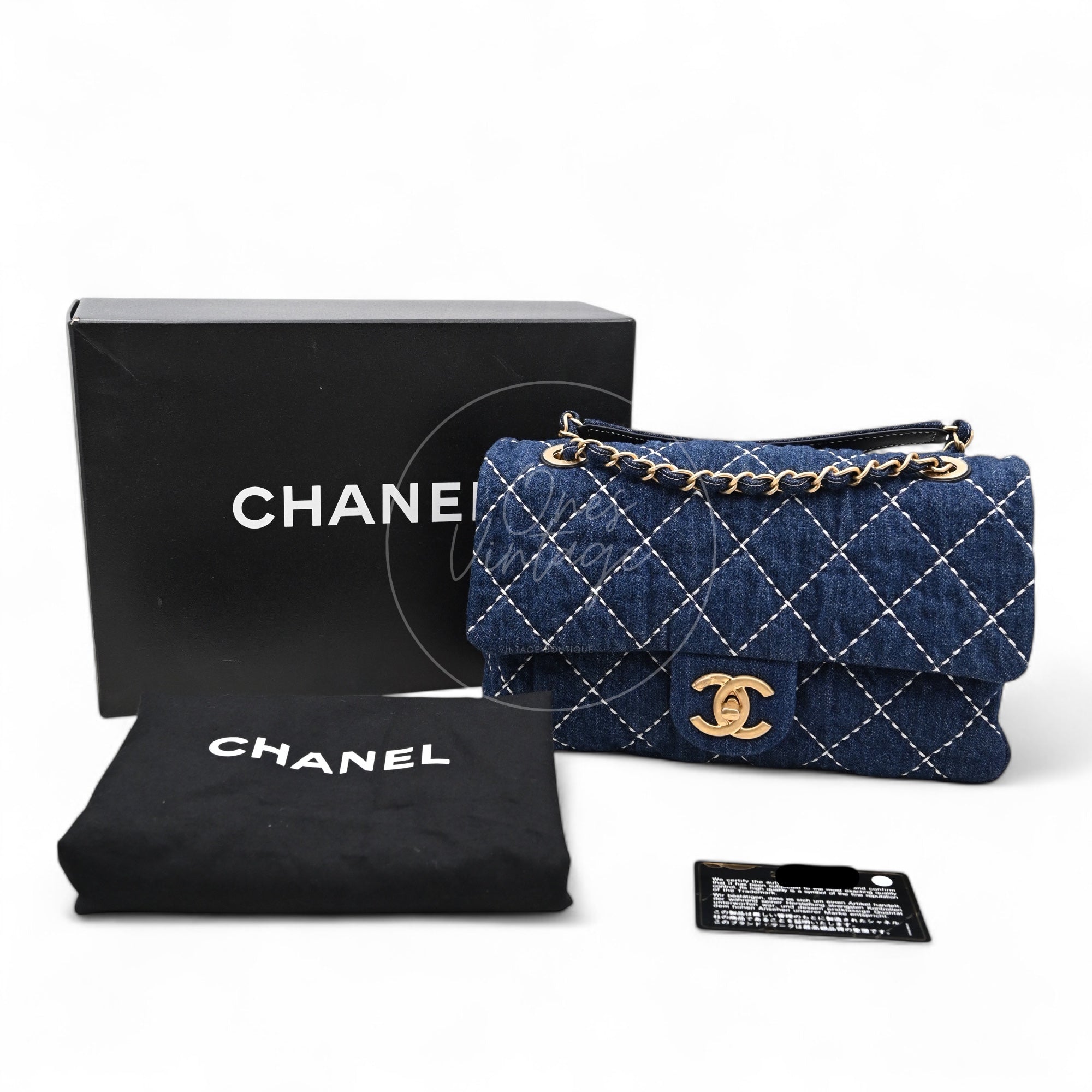 [Pre-owned] Chanel Medium Classic Flap Bag Blue Denim Trip Flap GHW