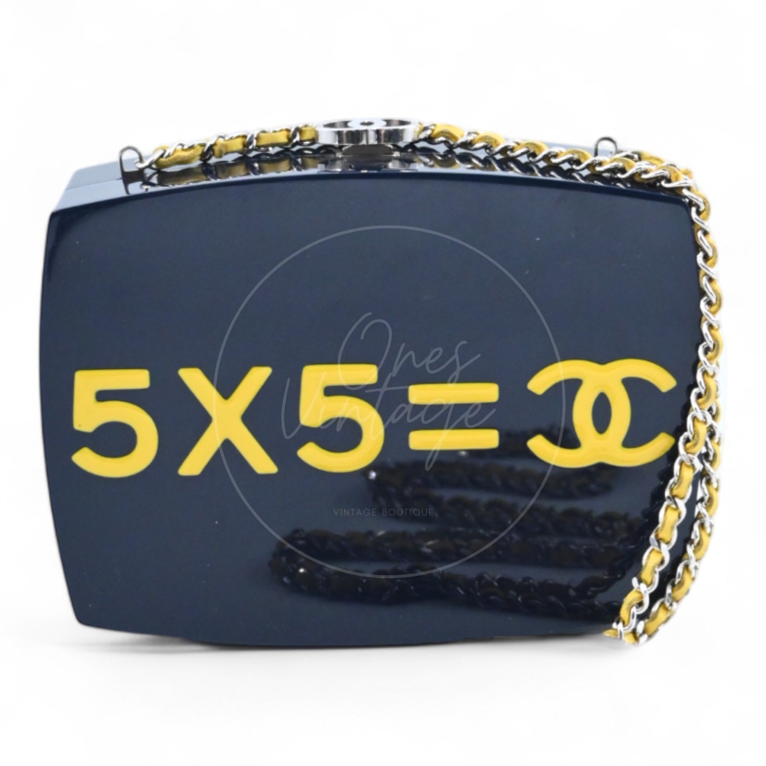 [Pre-owned] Chanel 5x5=Chanel Navy / Yellow Plexiglass Evening In The Street Clutch Box Bag