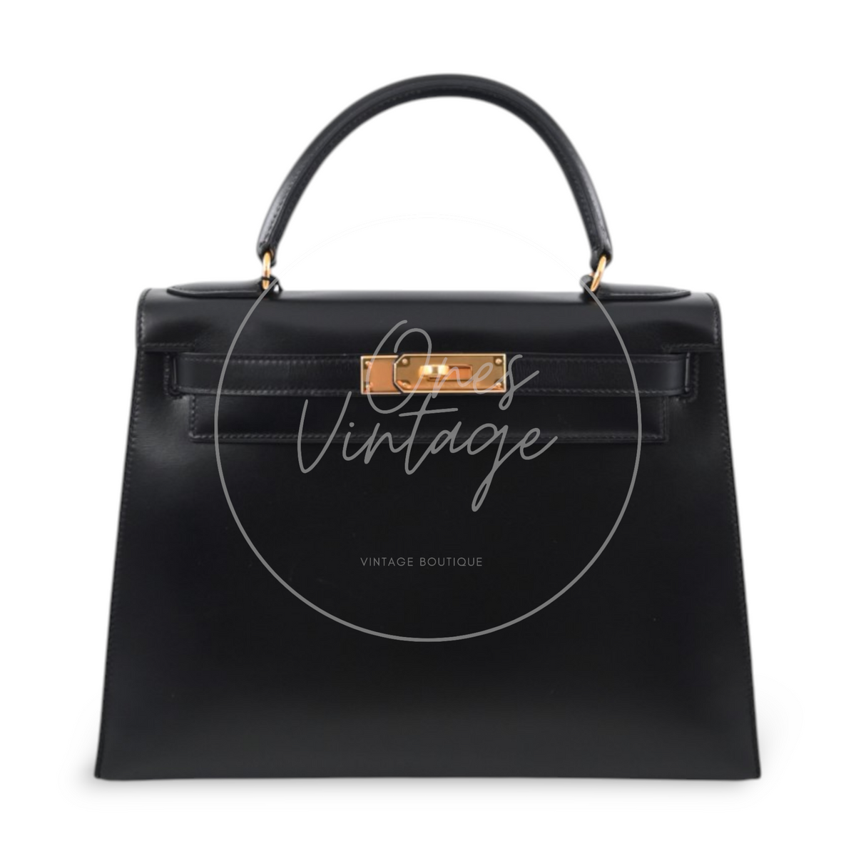 Hermes Kelly 28 Box Leather Handbag GHW Black Circle R