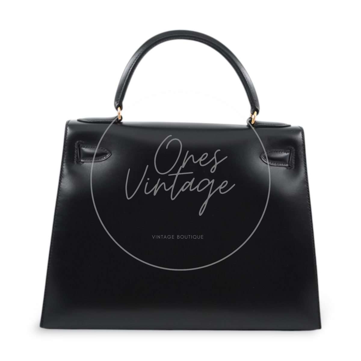 Hermes Kelly 28 Box Leather Handbag GHW Black Circle R