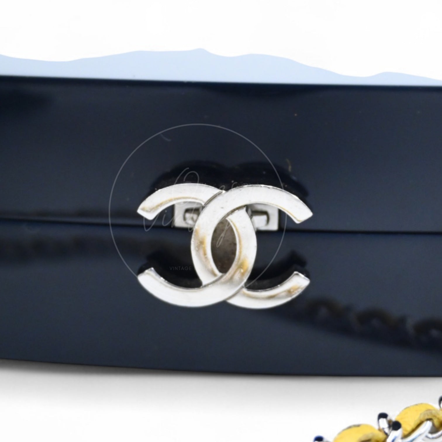 [Pre-owned] Chanel 5x5=Chanel Navy / Yellow Plexiglass Evening In The Street Clutch Box Bag