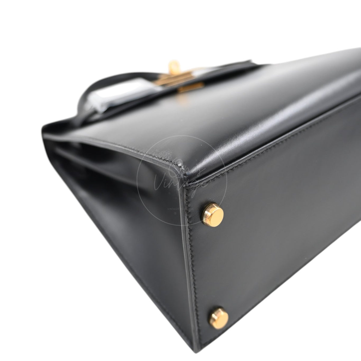 Hermes Kelly 28 Box Leather Handbag GHW Black Circle R