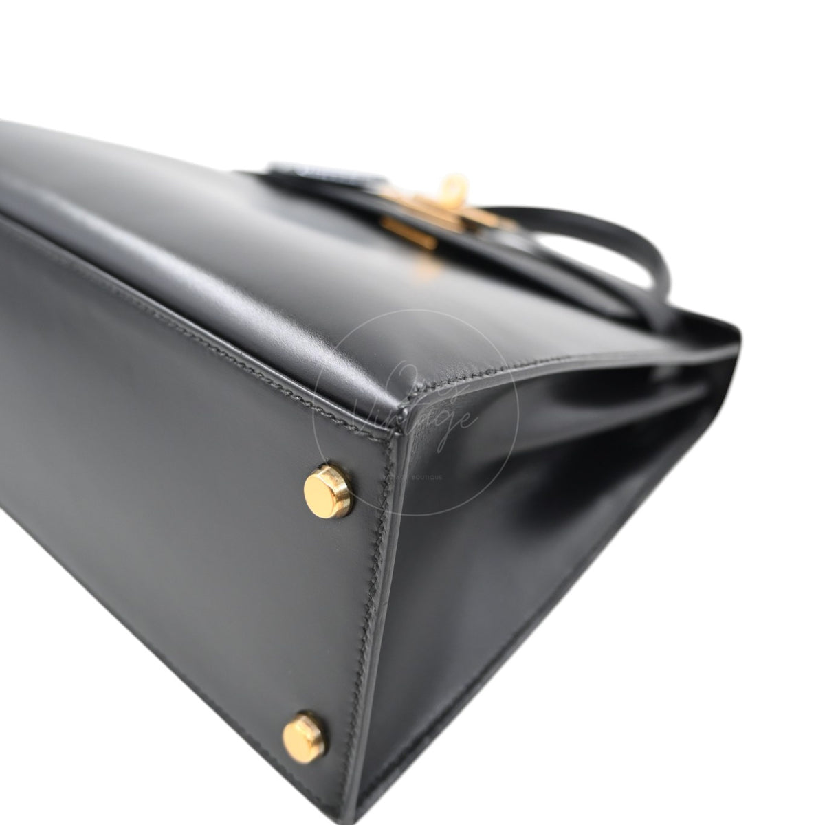 Hermes Kelly 28 Box Leather Handbag GHW Black Circle R