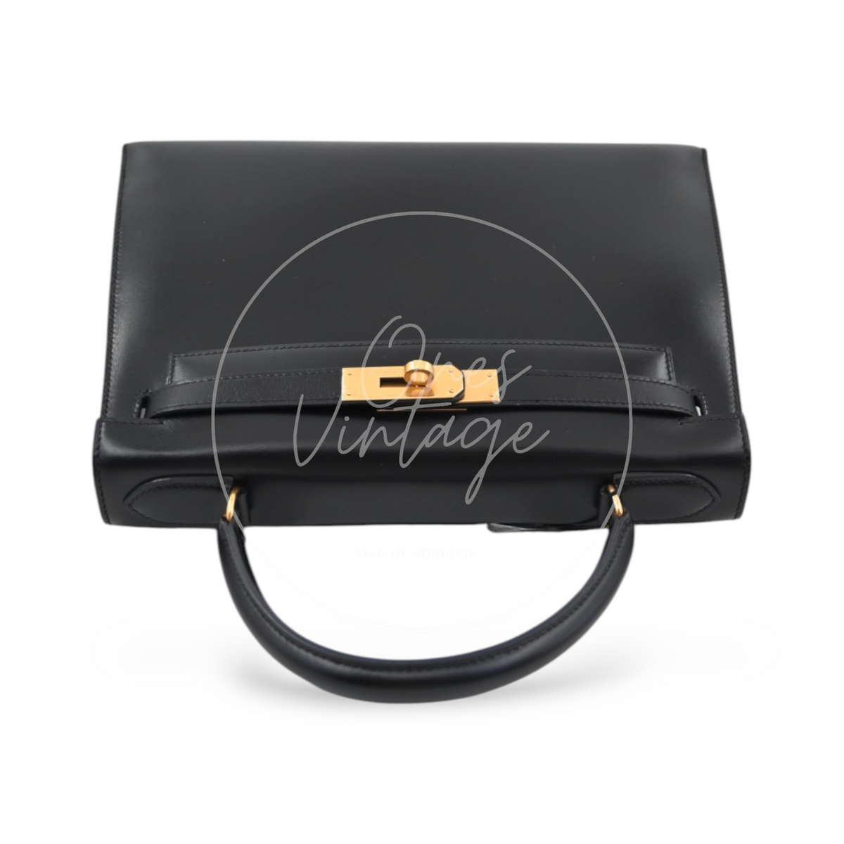 Hermes Kelly 28 Box Leather Handbag GHW Black Circle R