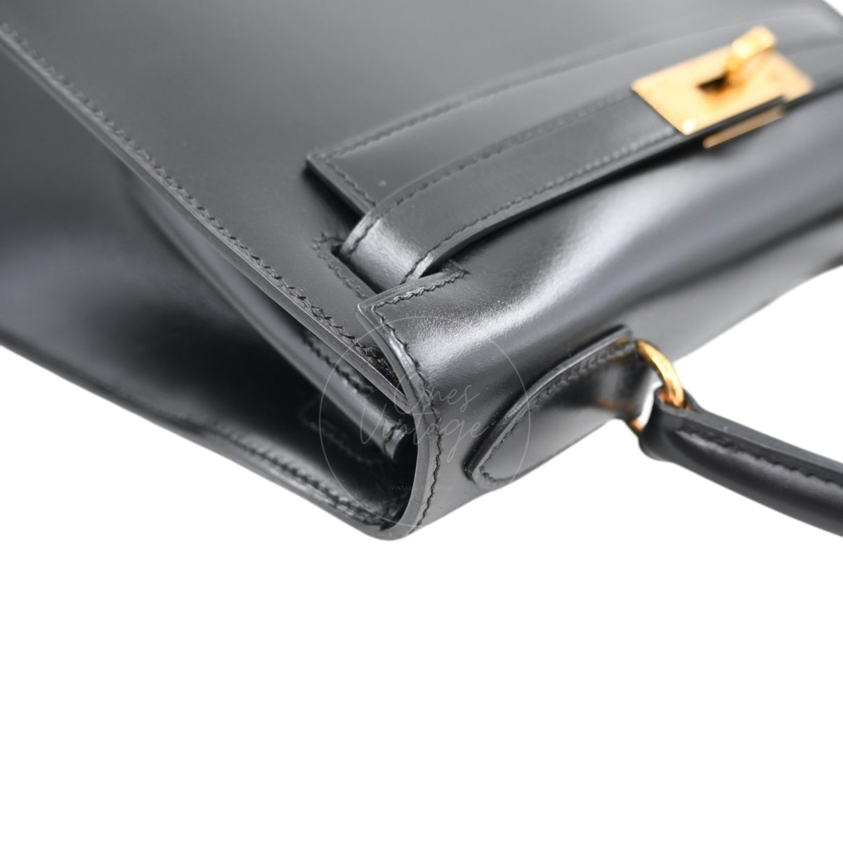 Hermes Kelly 28 Box Leather Handbag GHW Black Circle R
