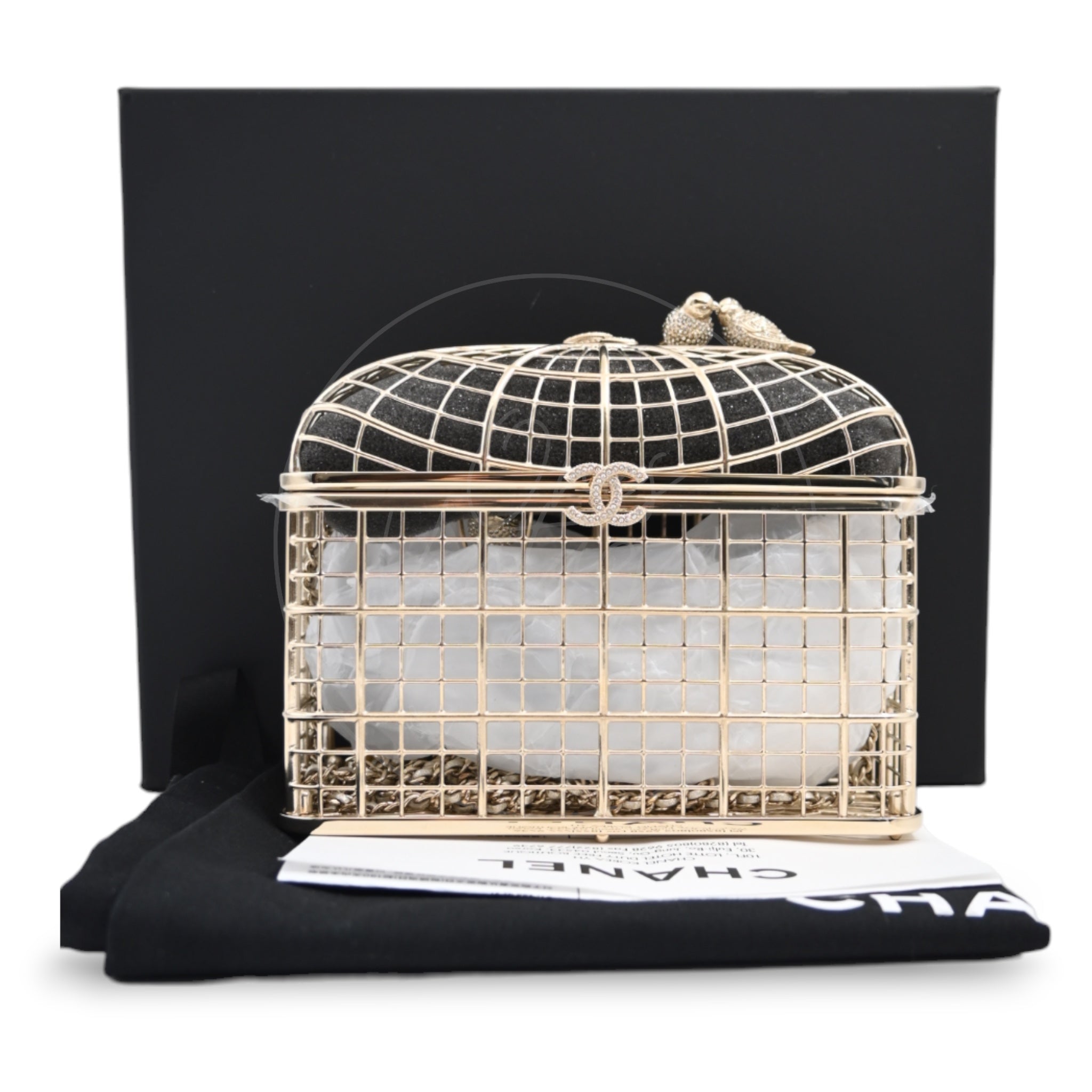 [Pre-owned] Chanel Bird Cage Minaudière in Gold-Tone Metal & Crystals Evening Handbag