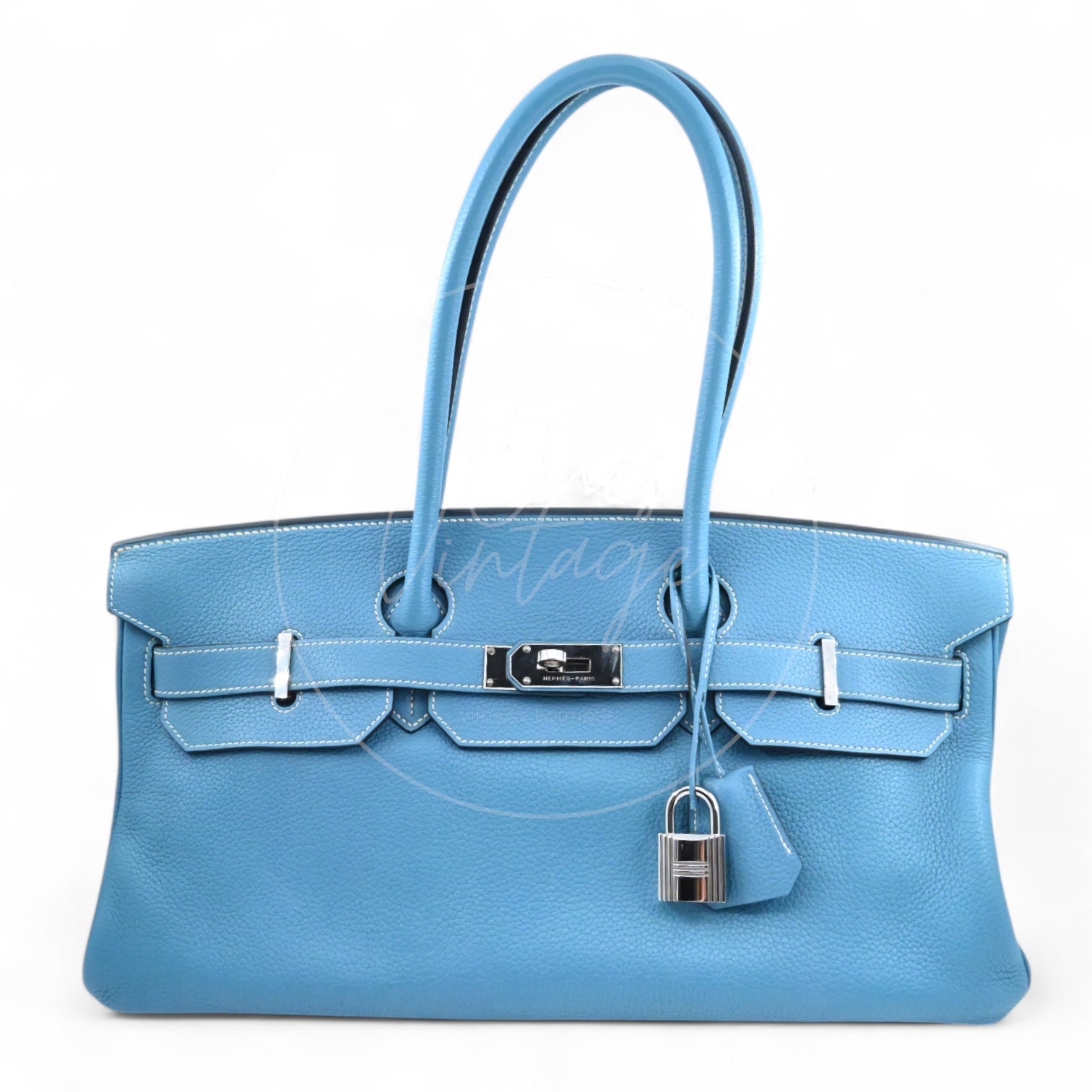 [Pre-owned] Hermes Shoulder Birkin Denim Blue Togo PHW Stamp Square M