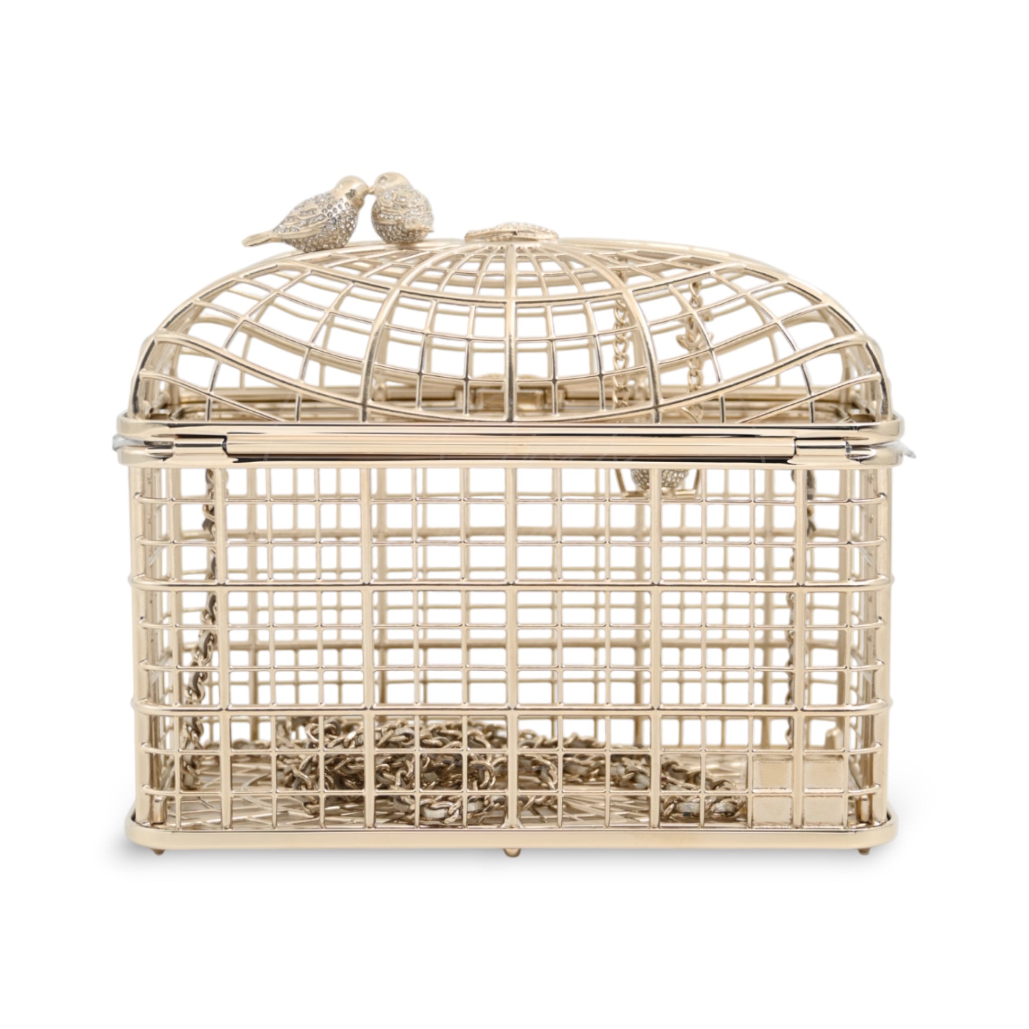 [Pre-owned] Chanel Bird Cage Minaudière in Gold-Tone Metal & Crystals Evening Handbag