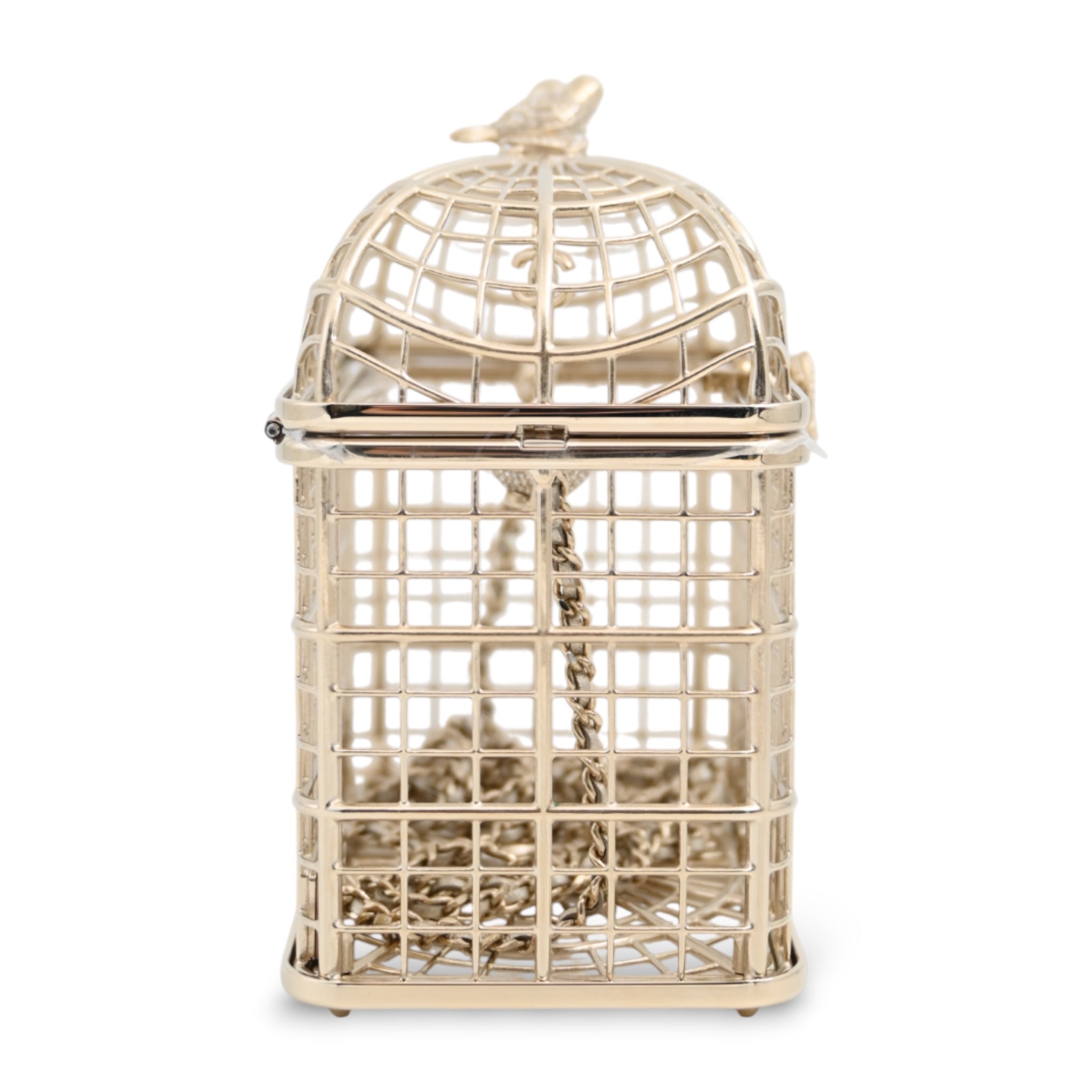 [Pre-owned] Chanel Bird Cage Minaudière in Gold-Tone Metal & Crystals Evening Handbag