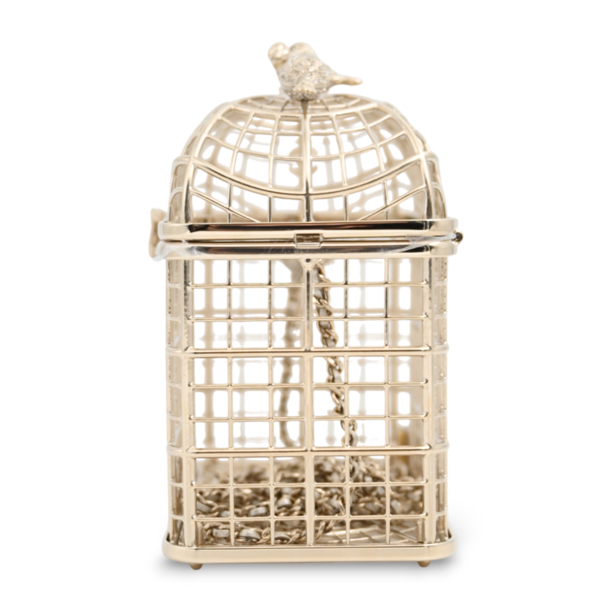 [Pre-owned] Chanel Bird Cage Minaudière in Gold-Tone Metal & Crystals Evening Handbag