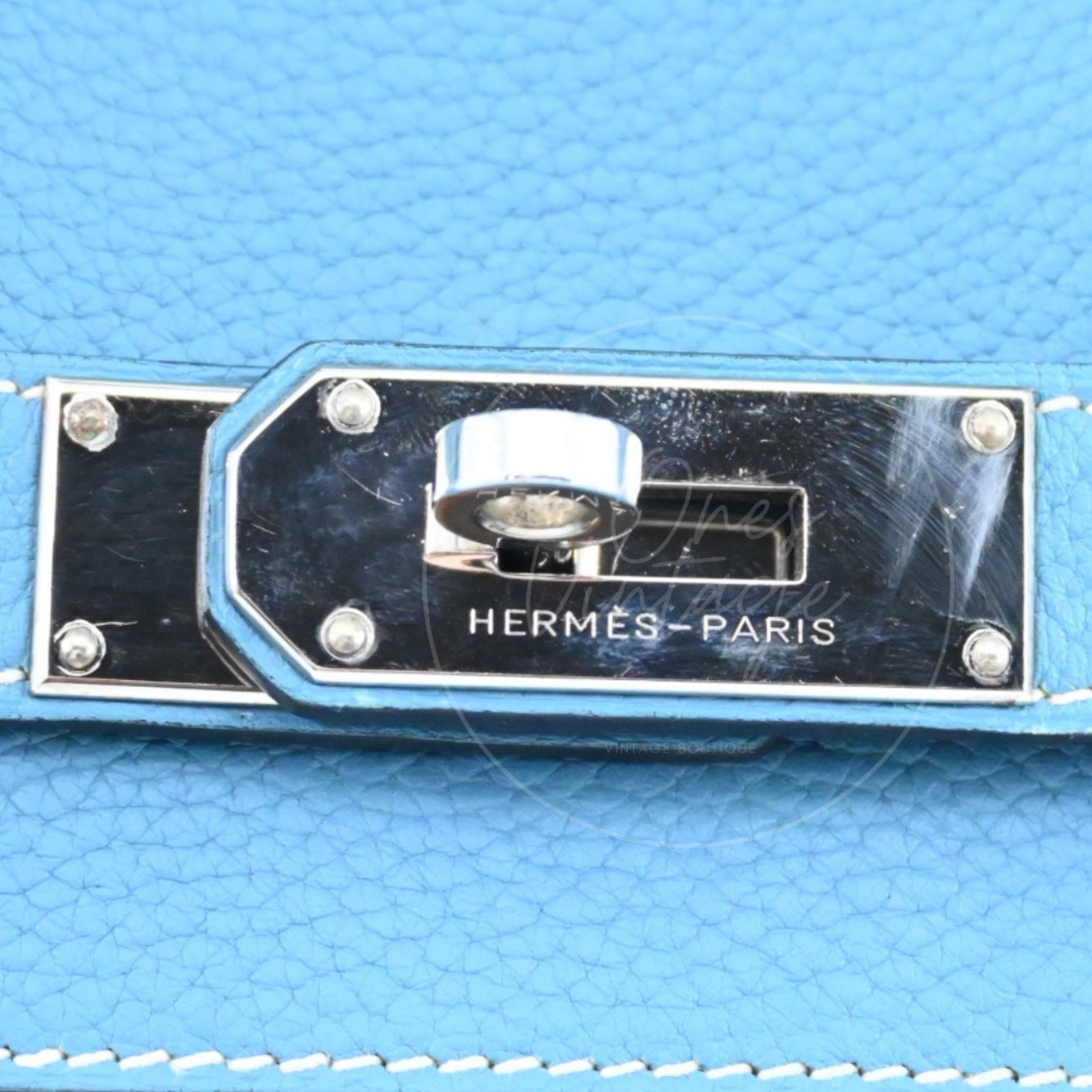 [Pre-owned] Hermes Shoulder Birkin Denim Blue Togo PHW Stamp Square M