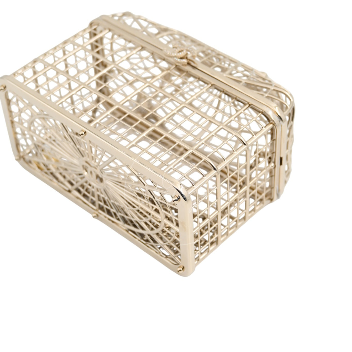 [Pre-owned] Chanel Bird Cage Minaudière in Gold-Tone Metal & Crystals Evening Handbag