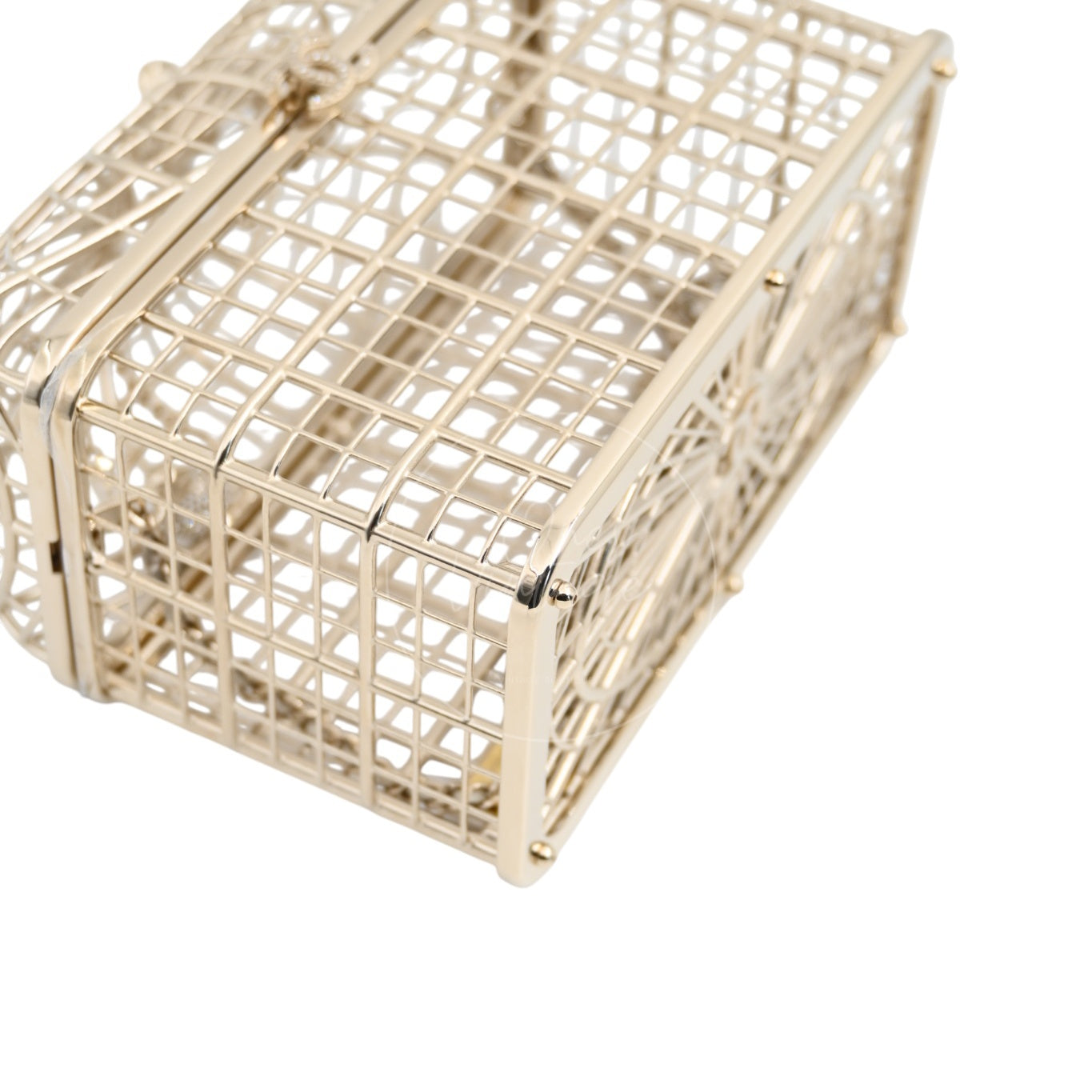 [Pre-owned] Chanel Bird Cage Minaudière in Gold-Tone Metal & Crystals Evening Handbag