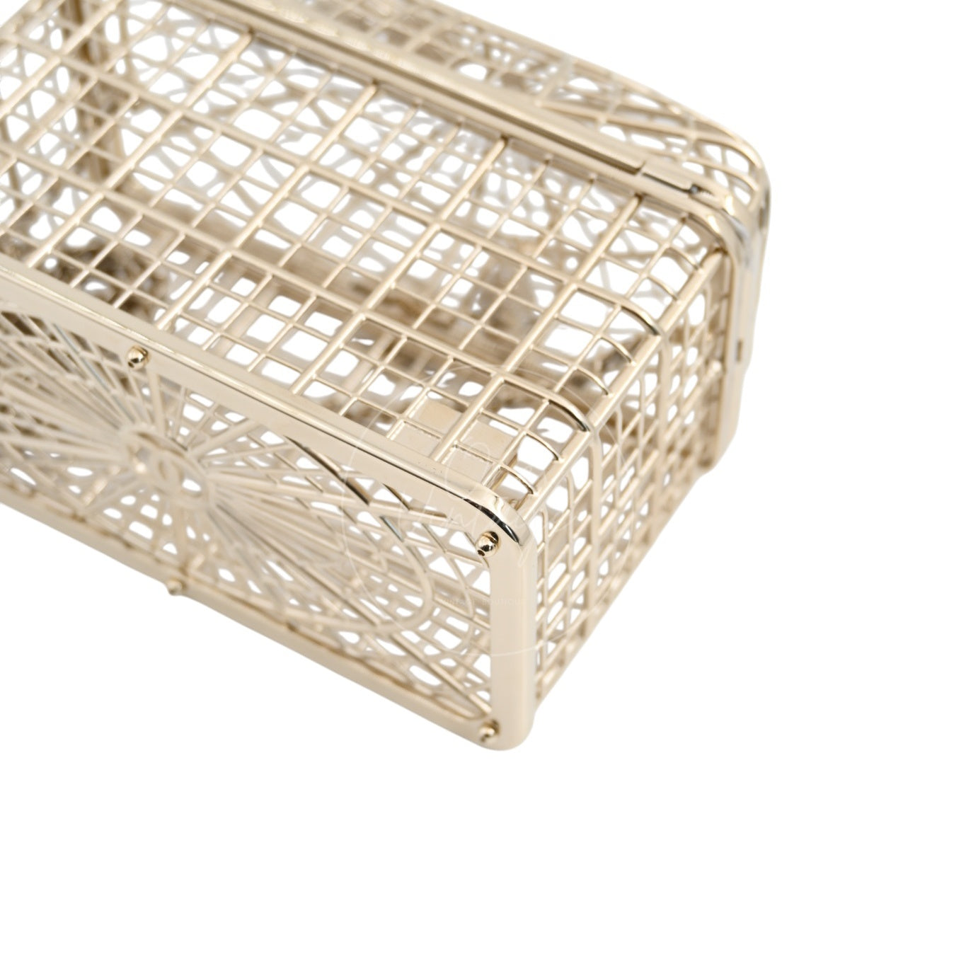 [Pre-owned] Chanel Bird Cage Minaudière in Gold-Tone Metal & Crystals Evening Handbag