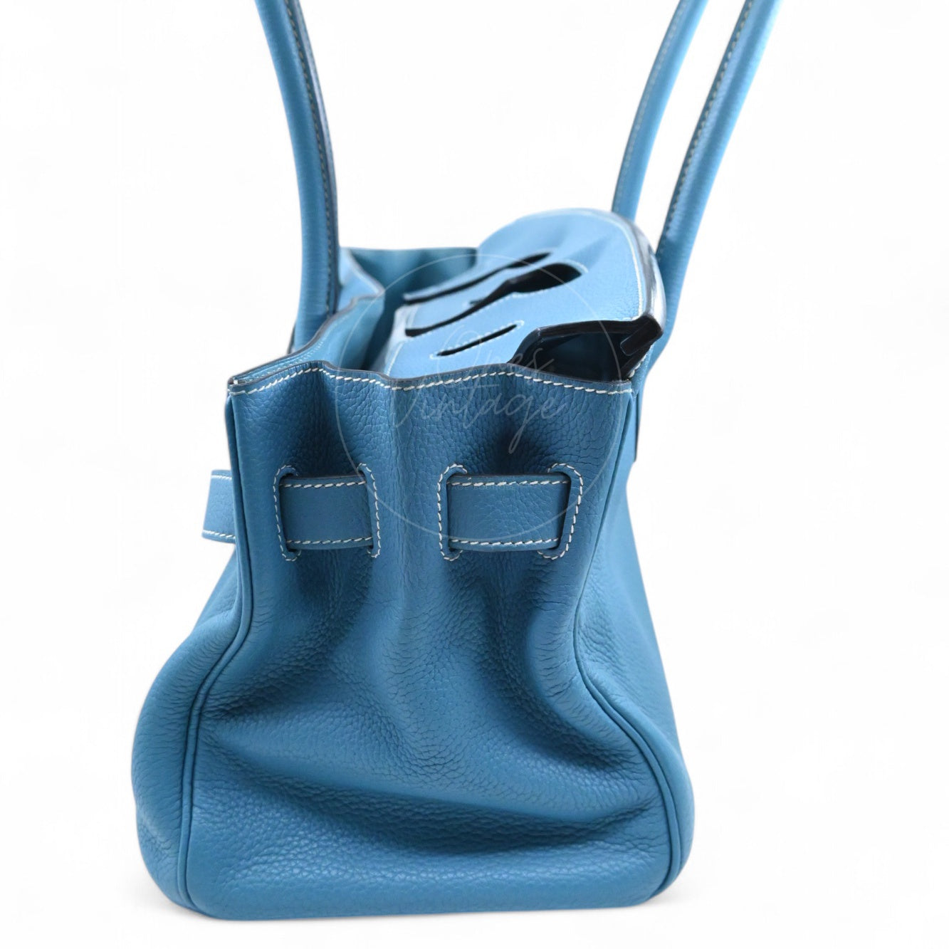 [Pre-owned] Hermes Shoulder Birkin Denim Blue Togo PHW Stamp Square M
