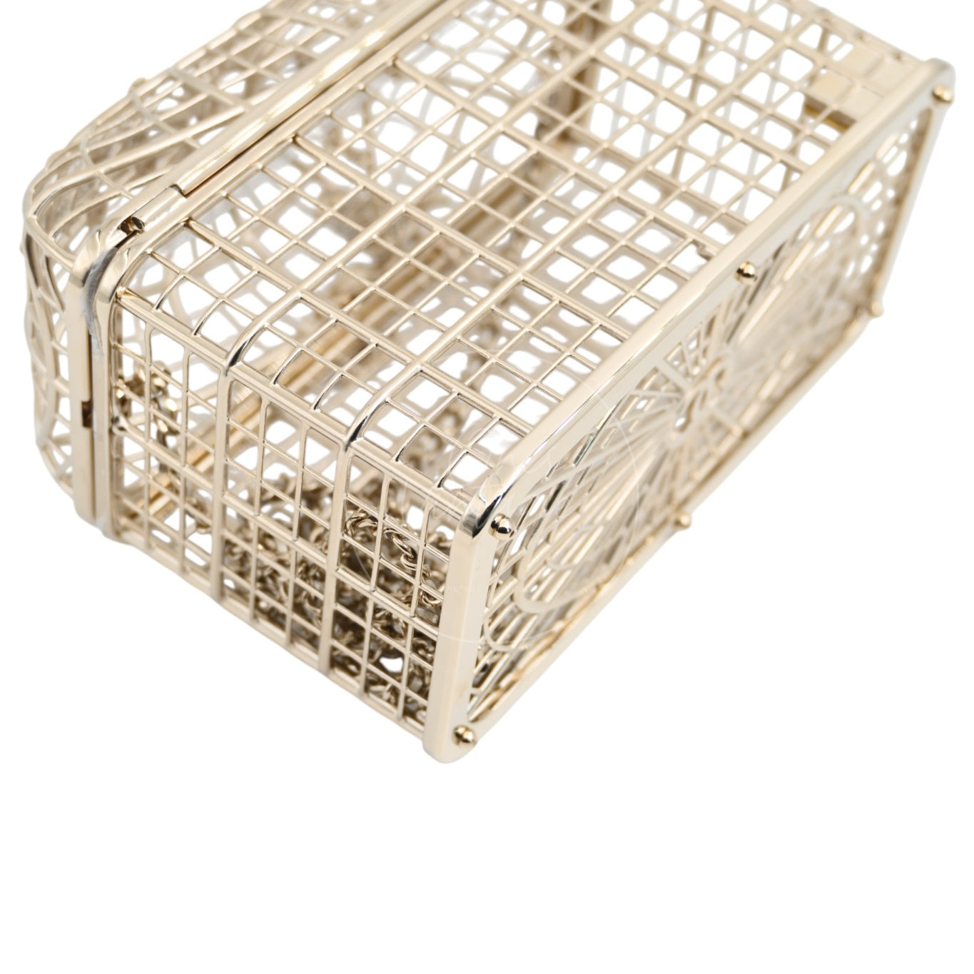 [Pre-owned] Chanel Bird Cage Minaudière in Gold-Tone Metal & Crystals Evening Handbag