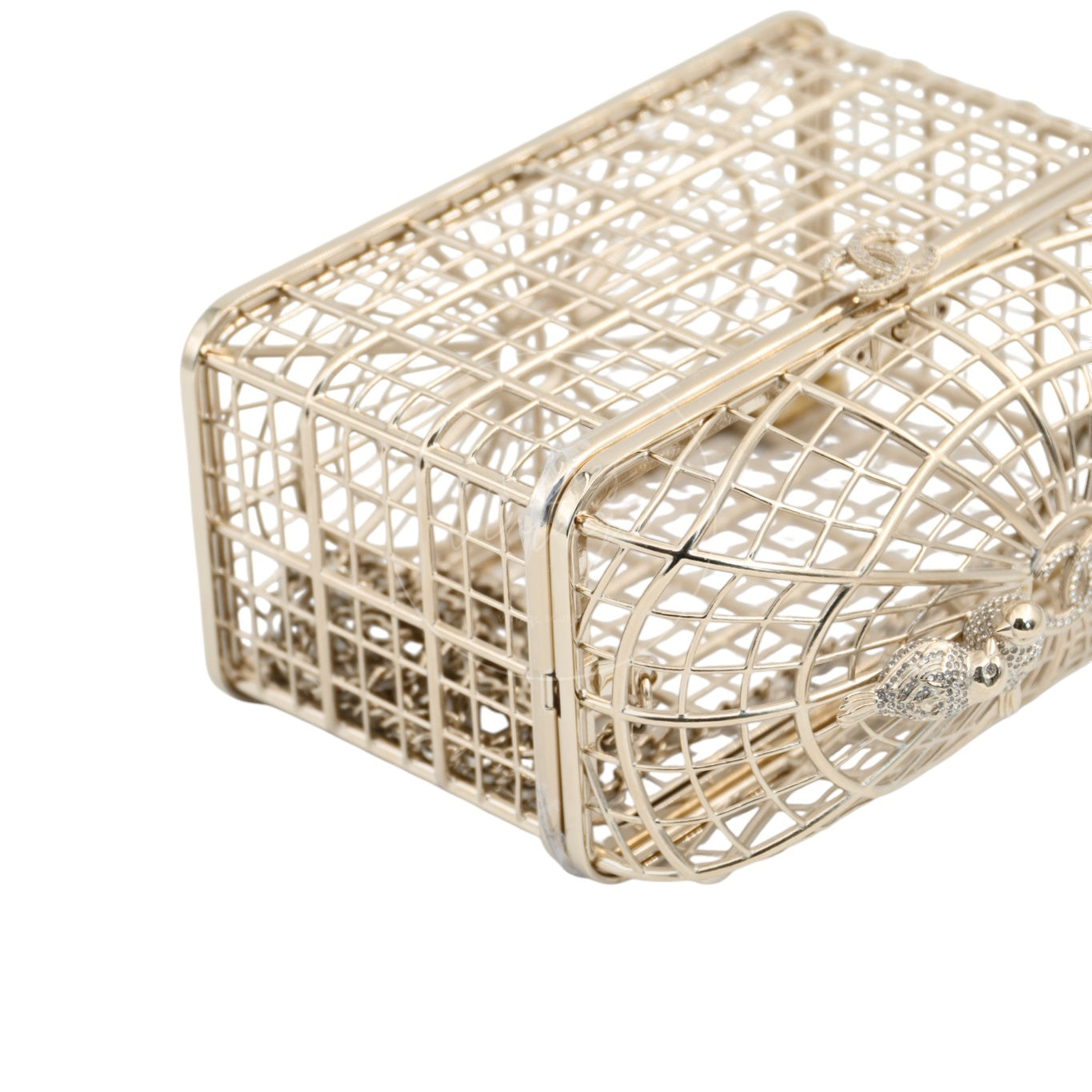 [Pre-owned] Chanel Bird Cage Minaudière in Gold-Tone Metal & Crystals Evening Handbag