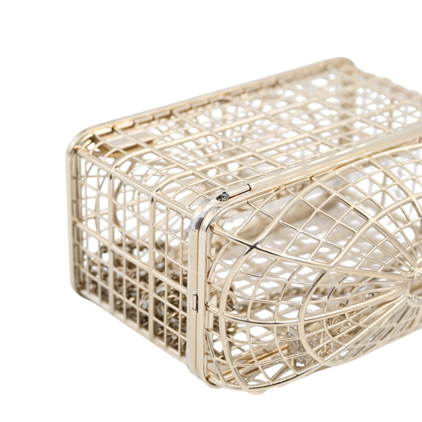 [Pre-owned] Chanel Bird Cage Minaudière in Gold-Tone Metal & Crystals Evening Handbag