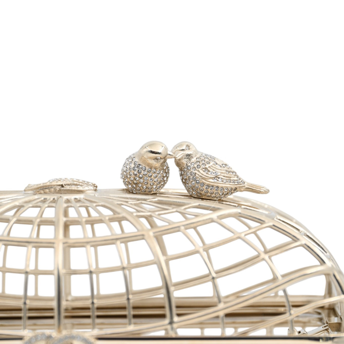 [Pre-owned] Chanel Bird Cage Minaudière in Gold-Tone Metal & Crystals Evening Handbag