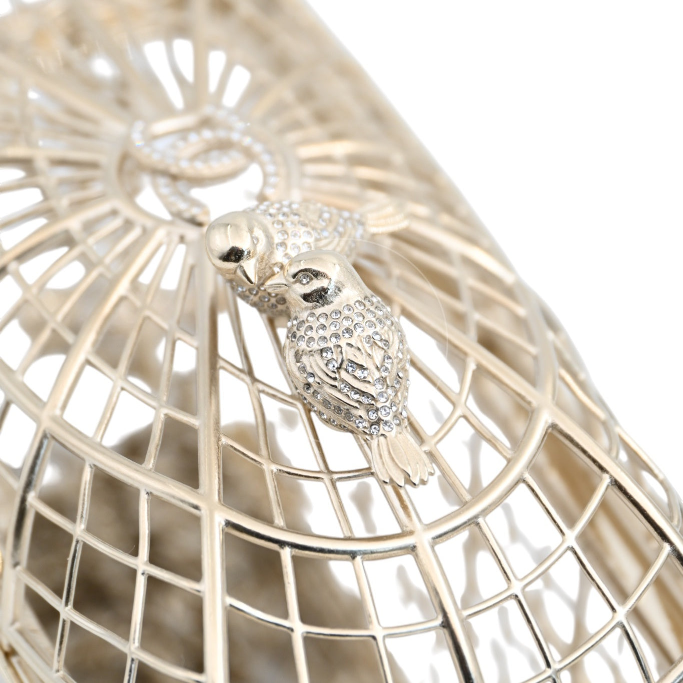 [Pre-owned] Chanel Bird Cage Minaudière in Gold-Tone Metal & Crystals Evening Handbag