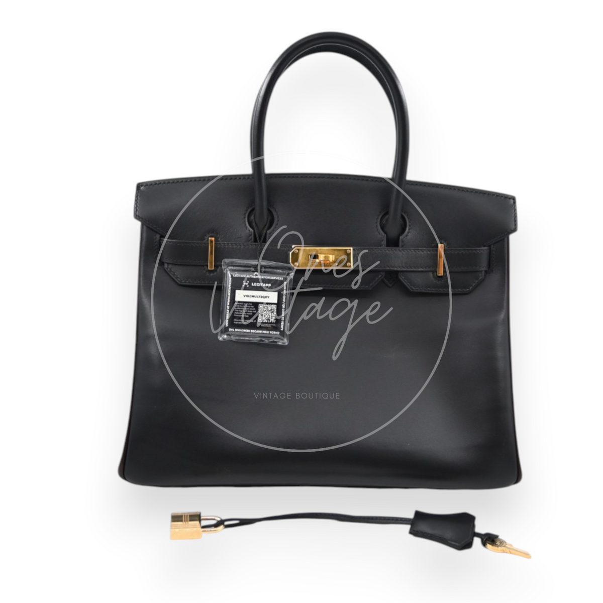 Hermes Birkin 30 Box Leather GHW Ébène and Black Square I