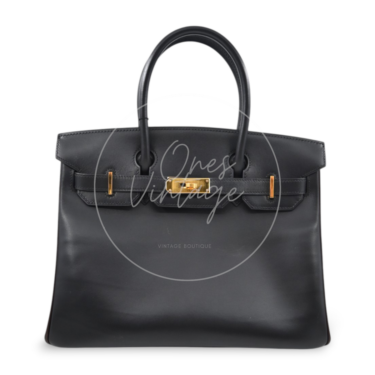 Hermes Birkin 30 Box Leather GHW Ébène and Black Square I