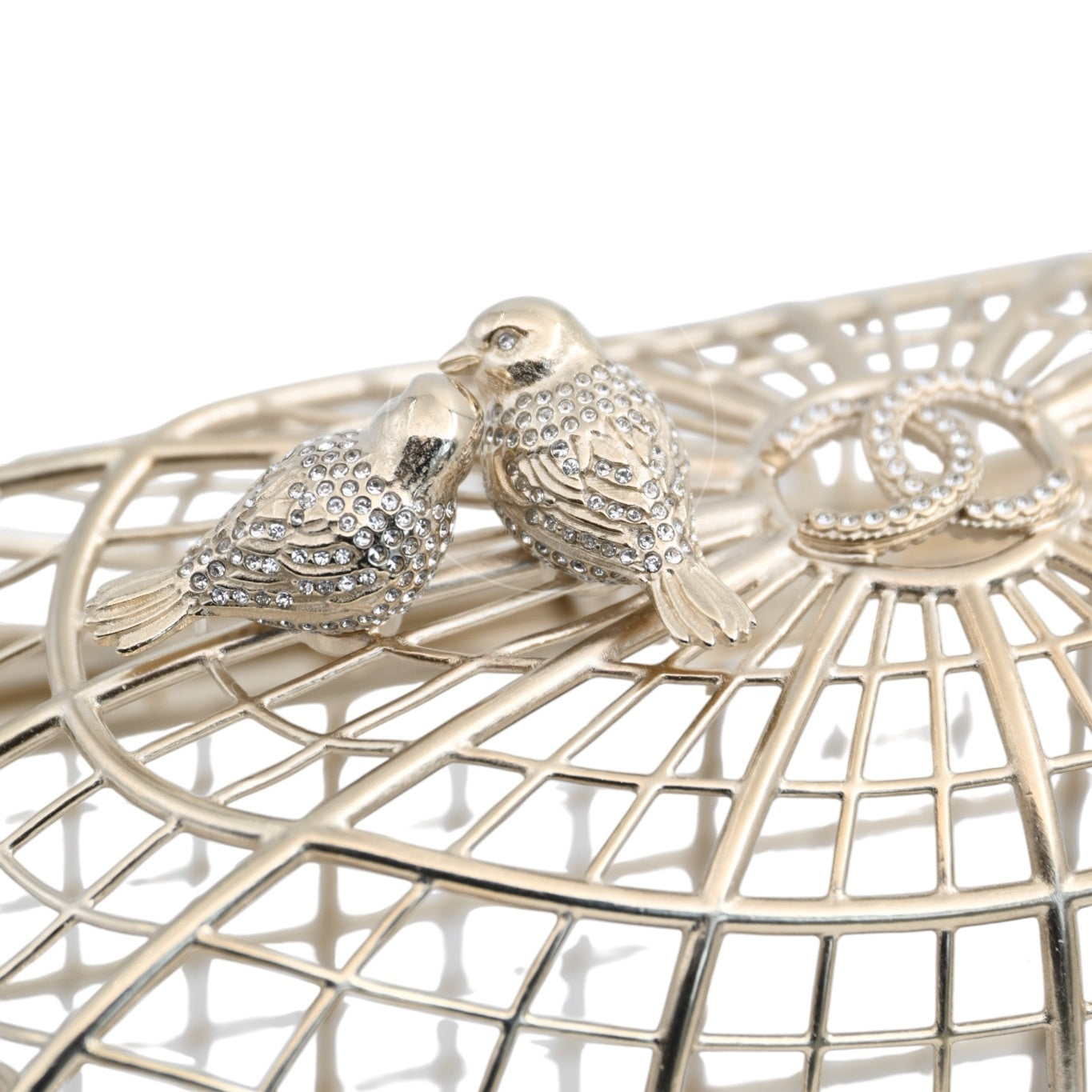 [Pre-owned] Chanel Bird Cage Minaudière in Gold-Tone Metal & Crystals Evening Handbag